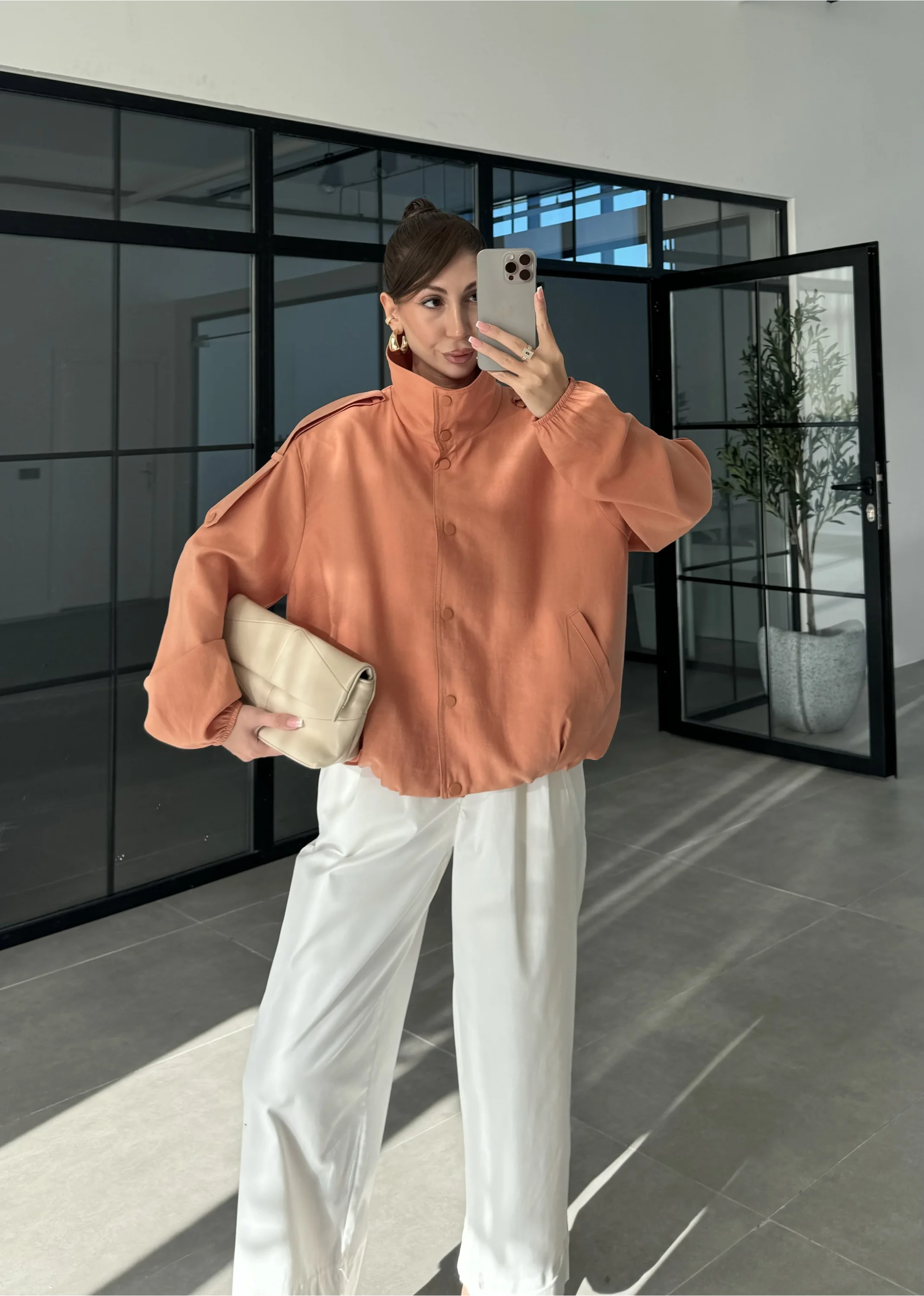 Rovena Dik Yaka Orange Astarlı Ceket