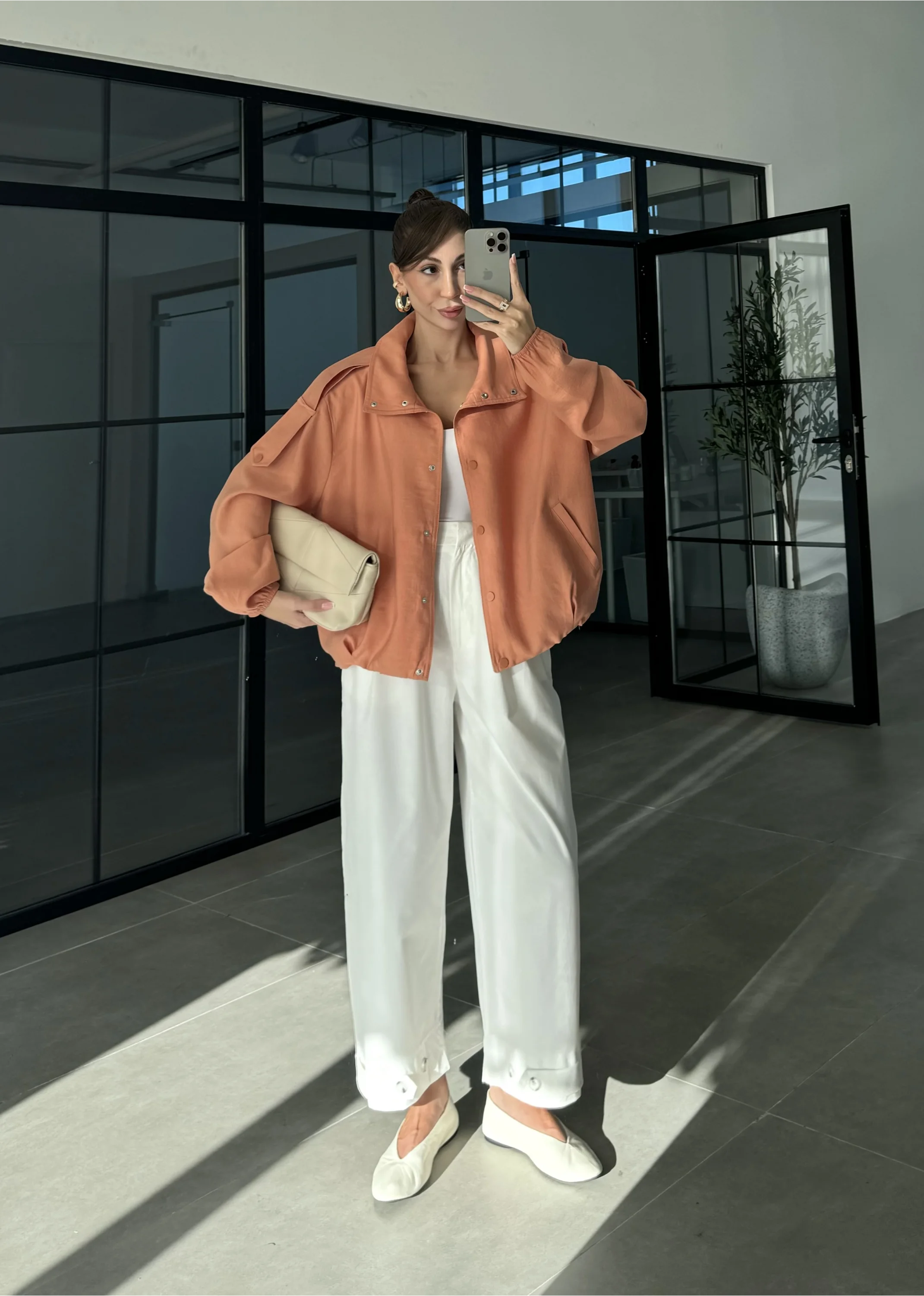 Rovena Dik Yaka Orange Astarlı Ceket