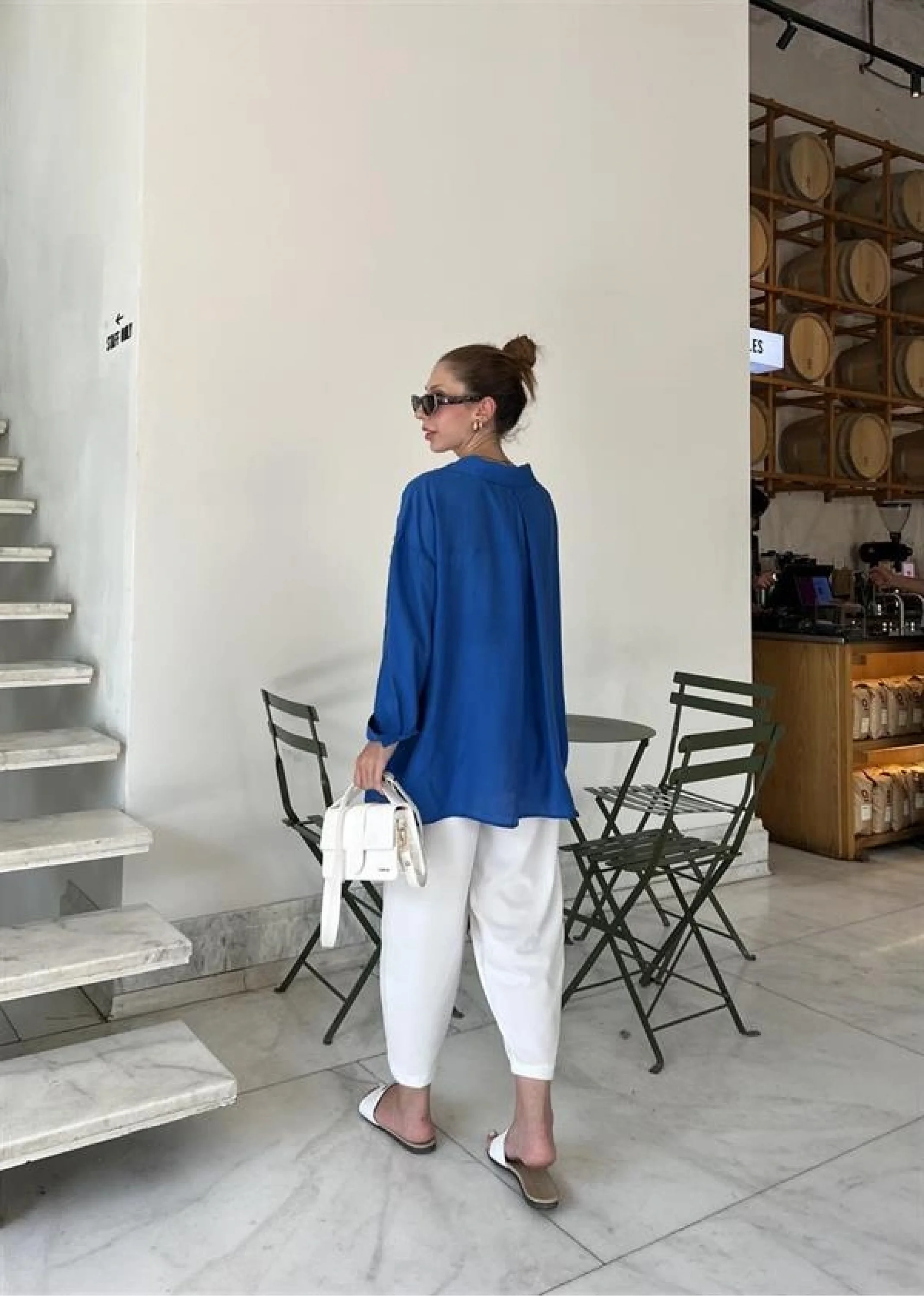 Saks Mavi Oversize Tensel Gömlek