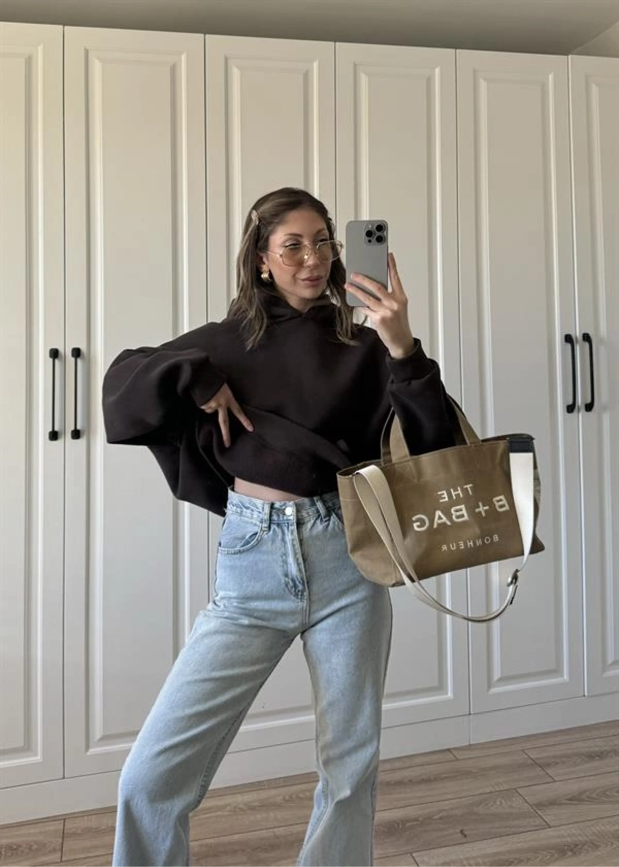 Şardonlu Oversize Kahve Sweatshirt
