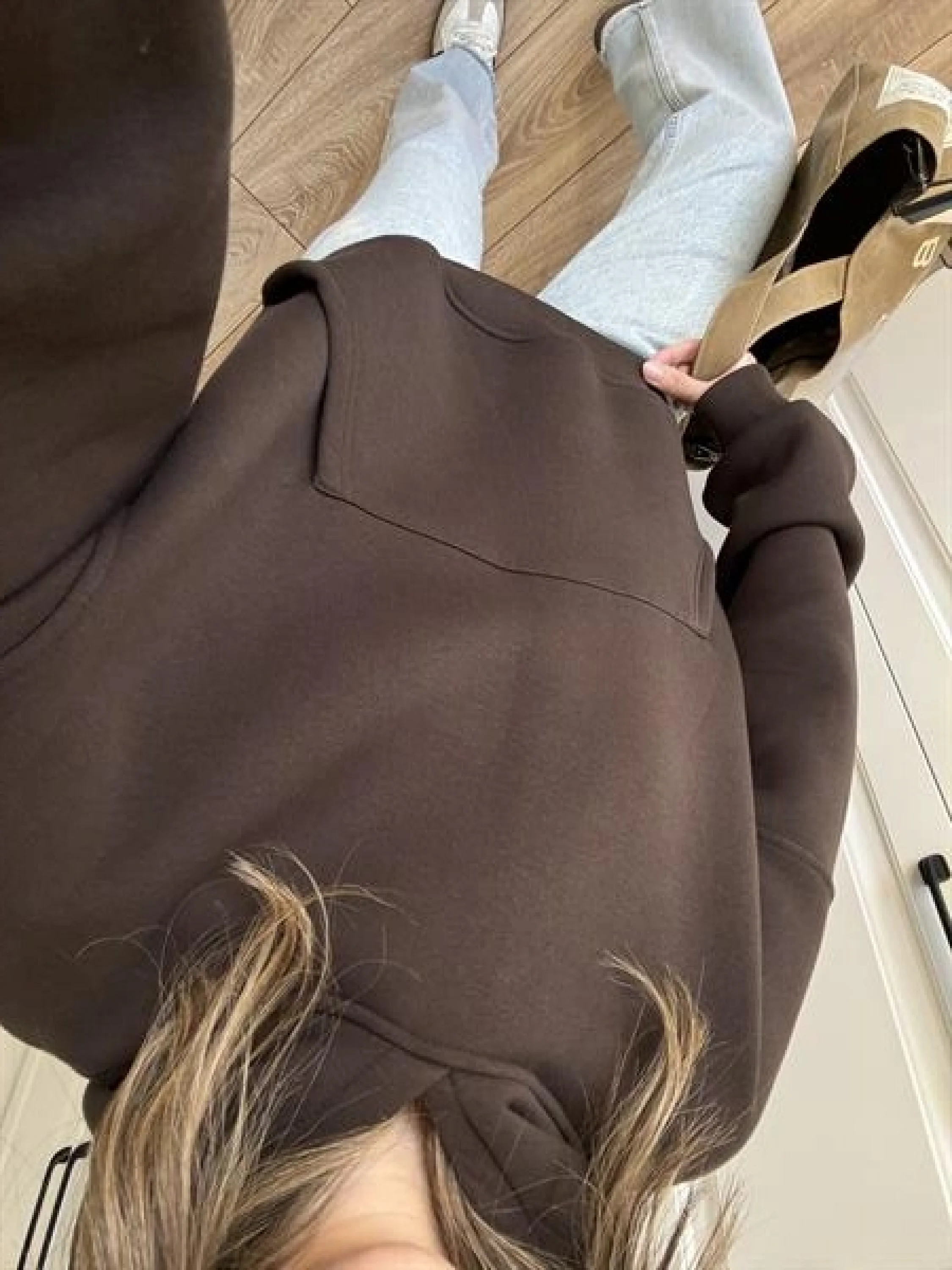 Şardonlu Oversize Kahve Sweatshirt