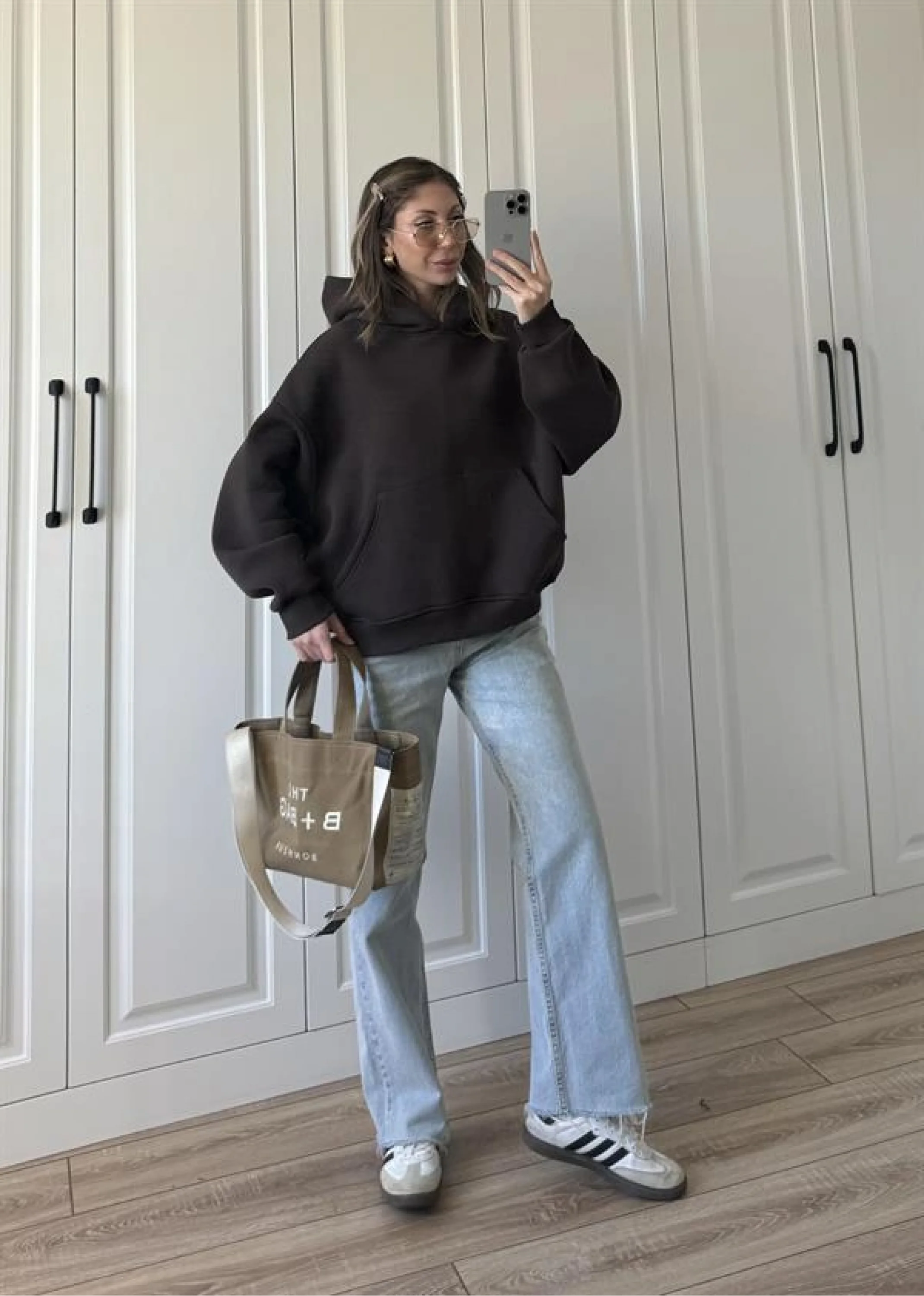 Şardonlu Oversize Kahve Sweatshirt