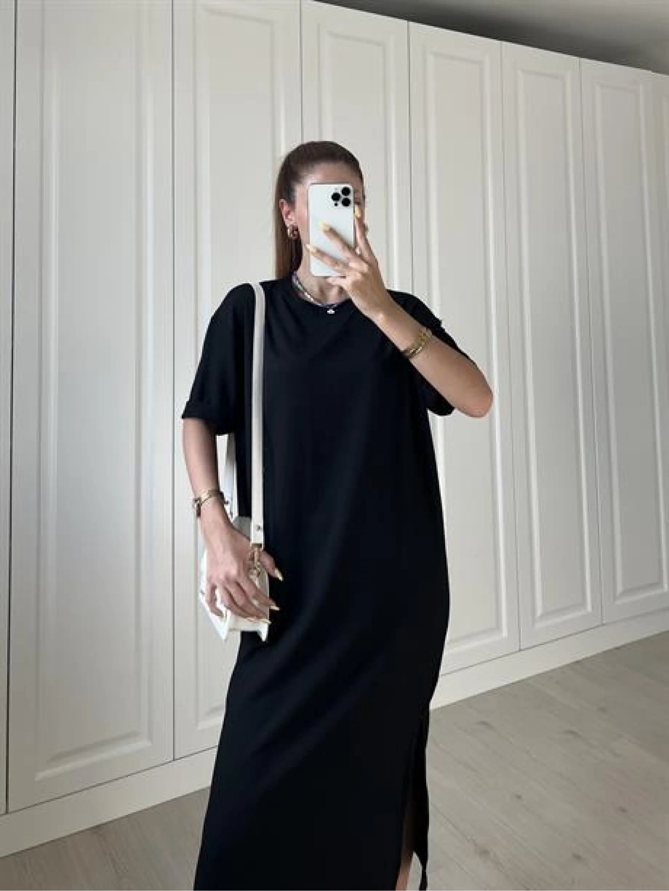 Siyah Krinkıl Basic Elbise