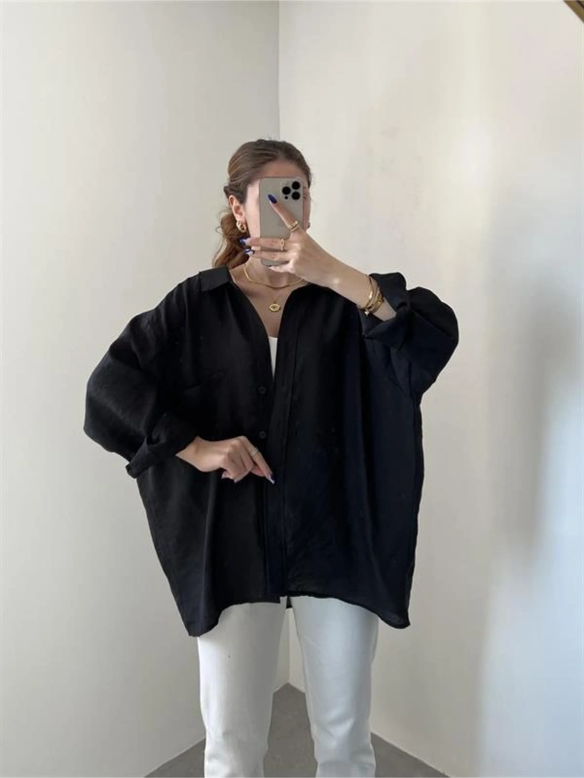 Siyah Oversize Tensel Gömlek