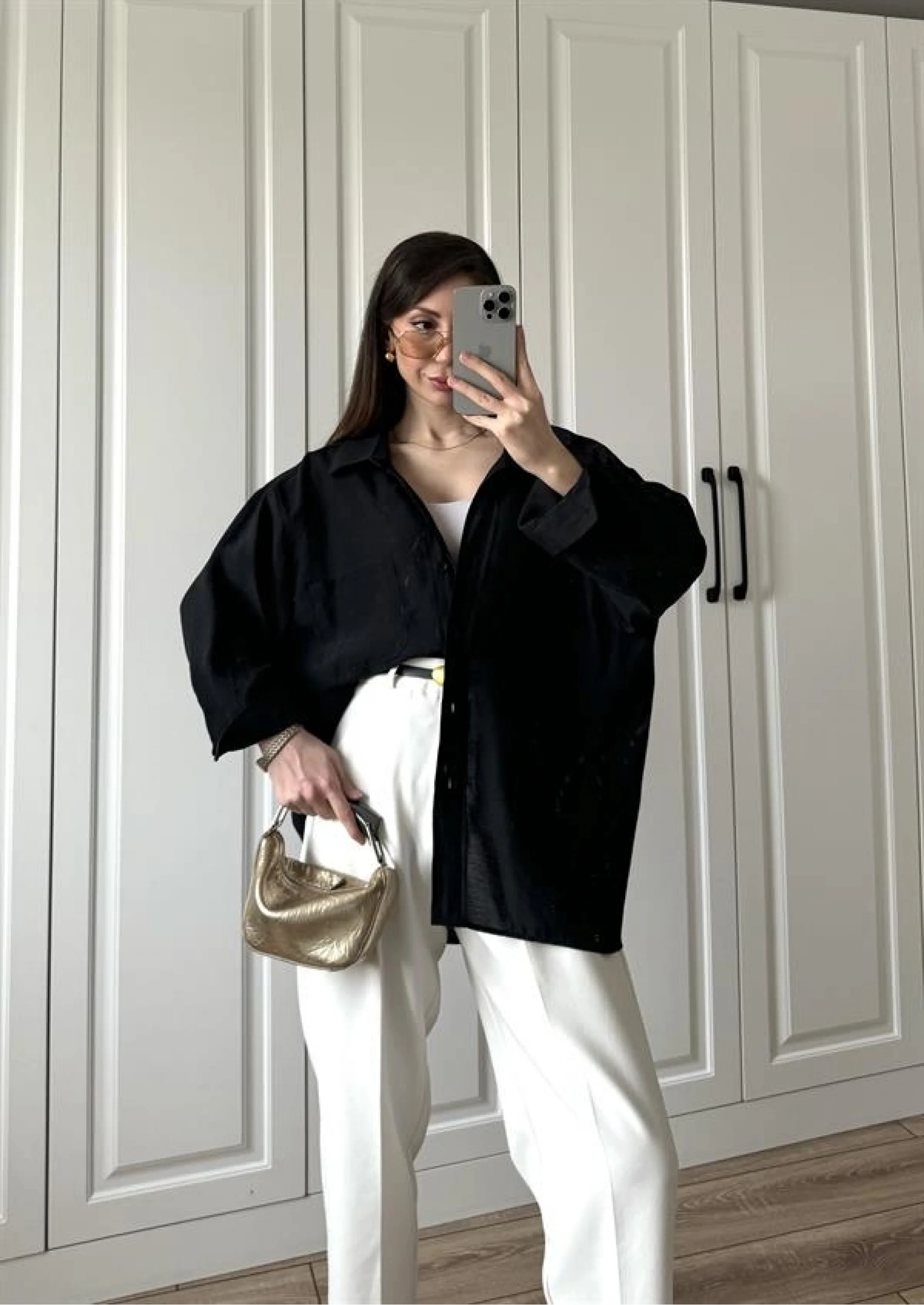 Siyah Oversize Tensel Gömlek