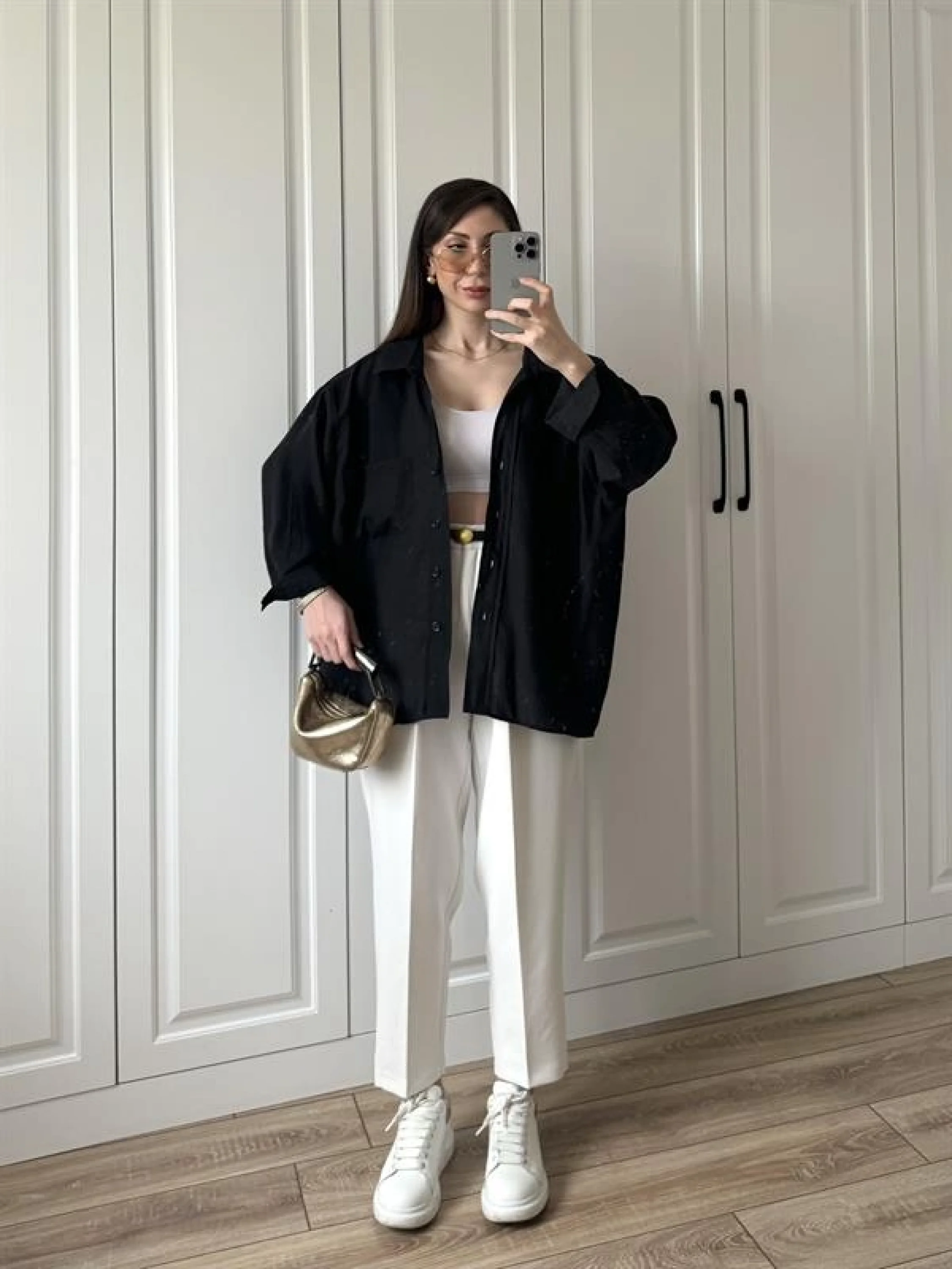 Siyah Oversize Tensel Gömlek