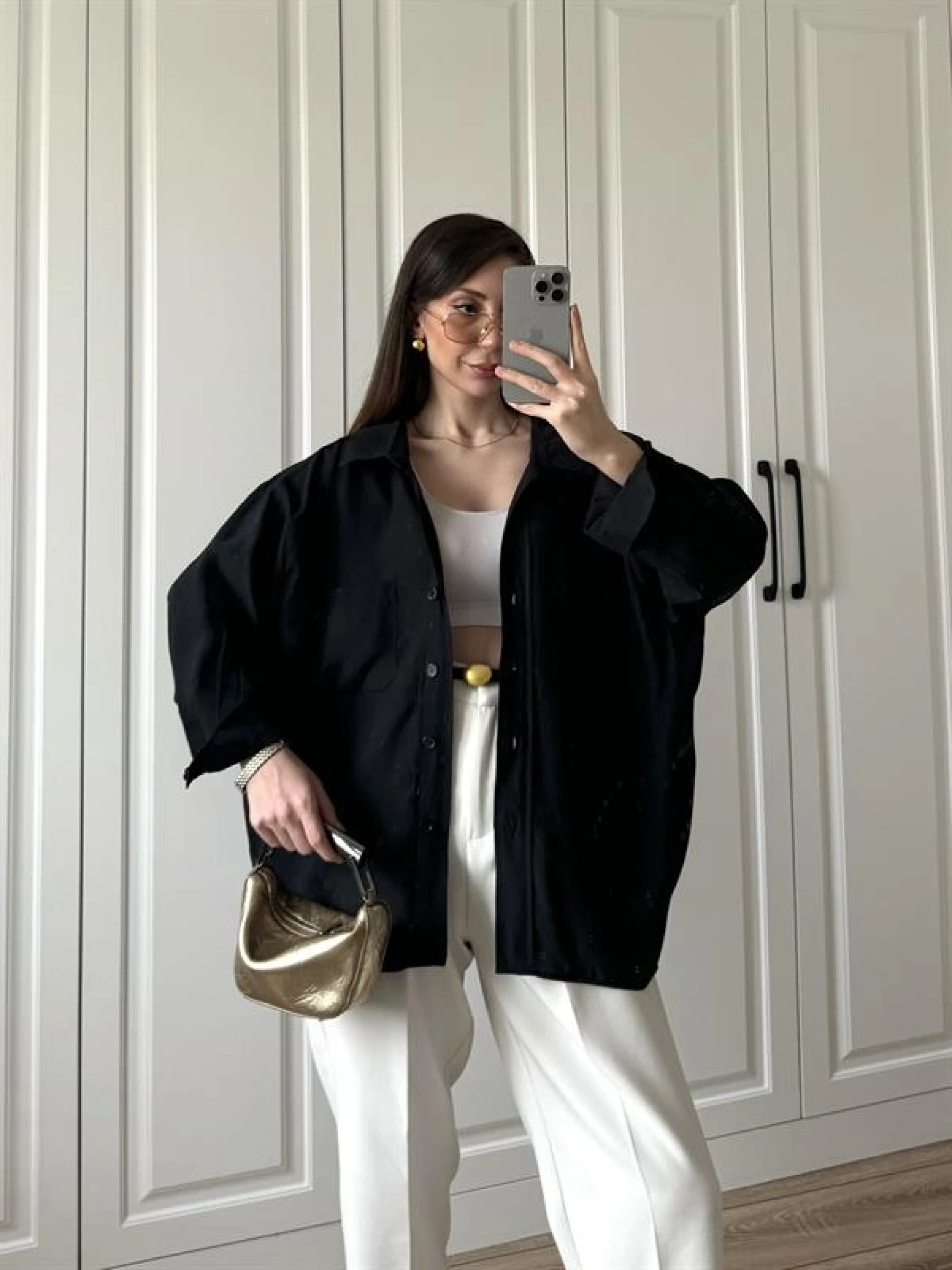 Siyah Oversize Tensel Gömlek