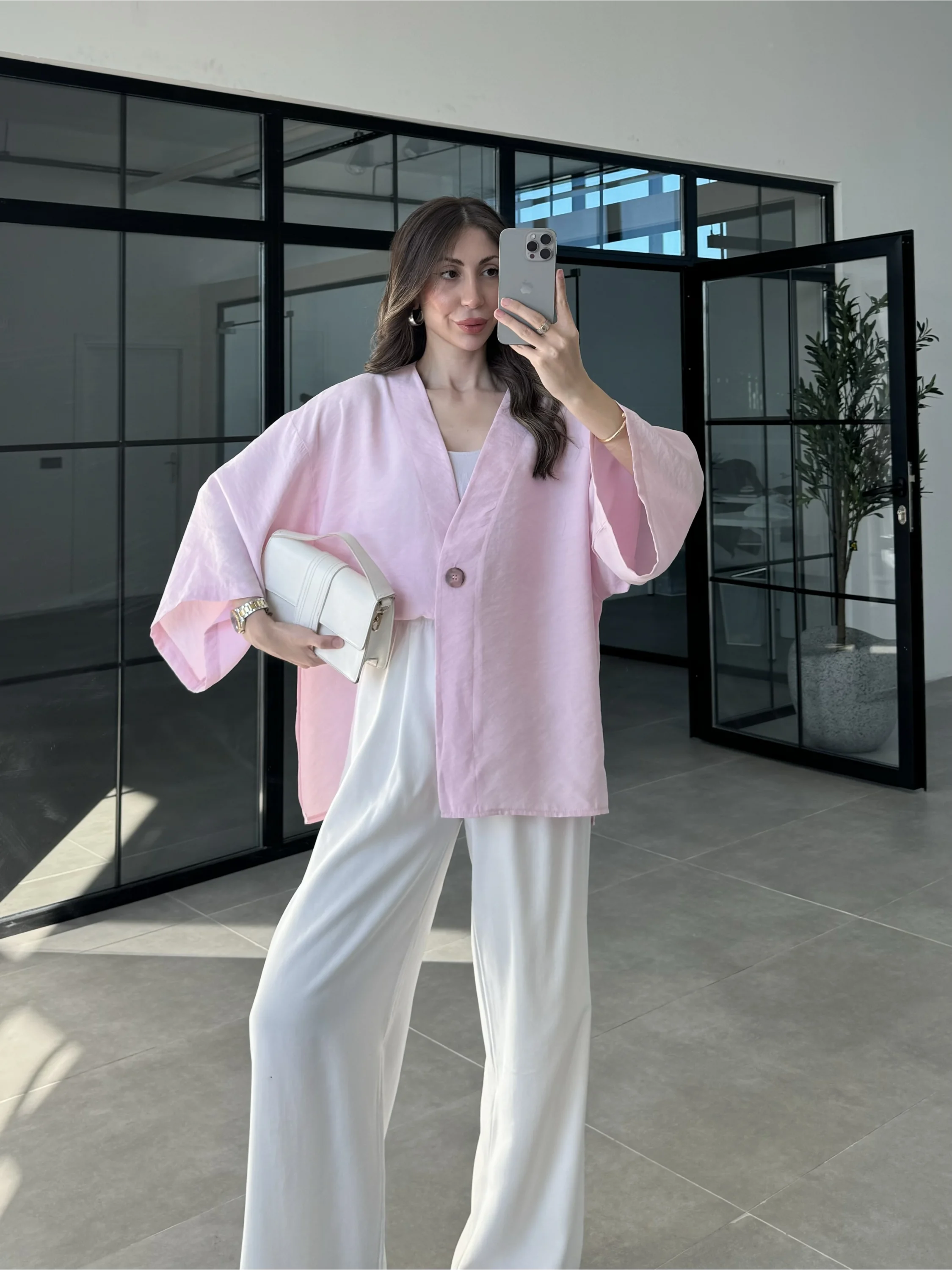 Sofi Tek Düğme Oversize Tensel Pembe Gömlek