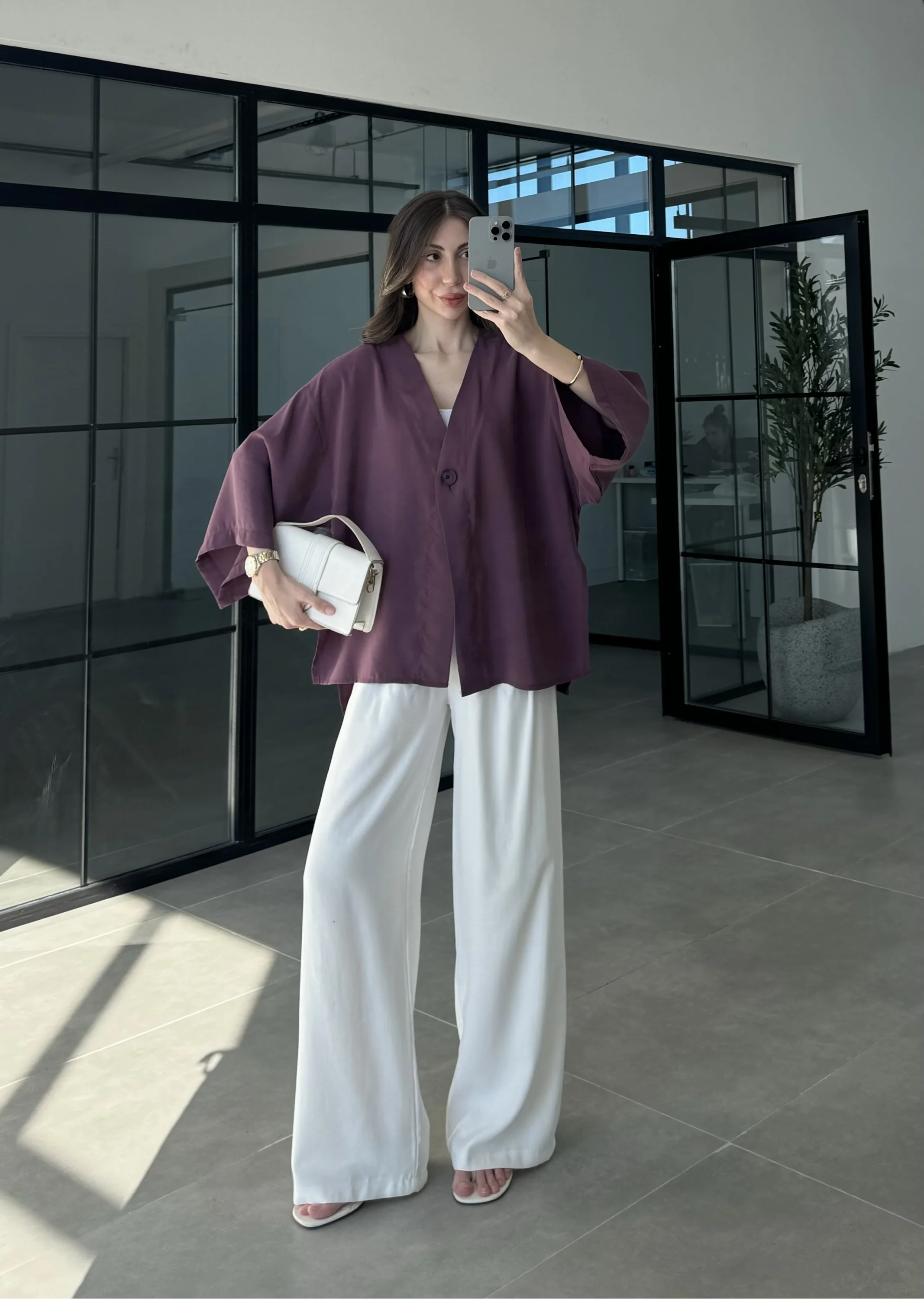 Sofi Tek Düğme Oversize Tensel Vişne Gömlek