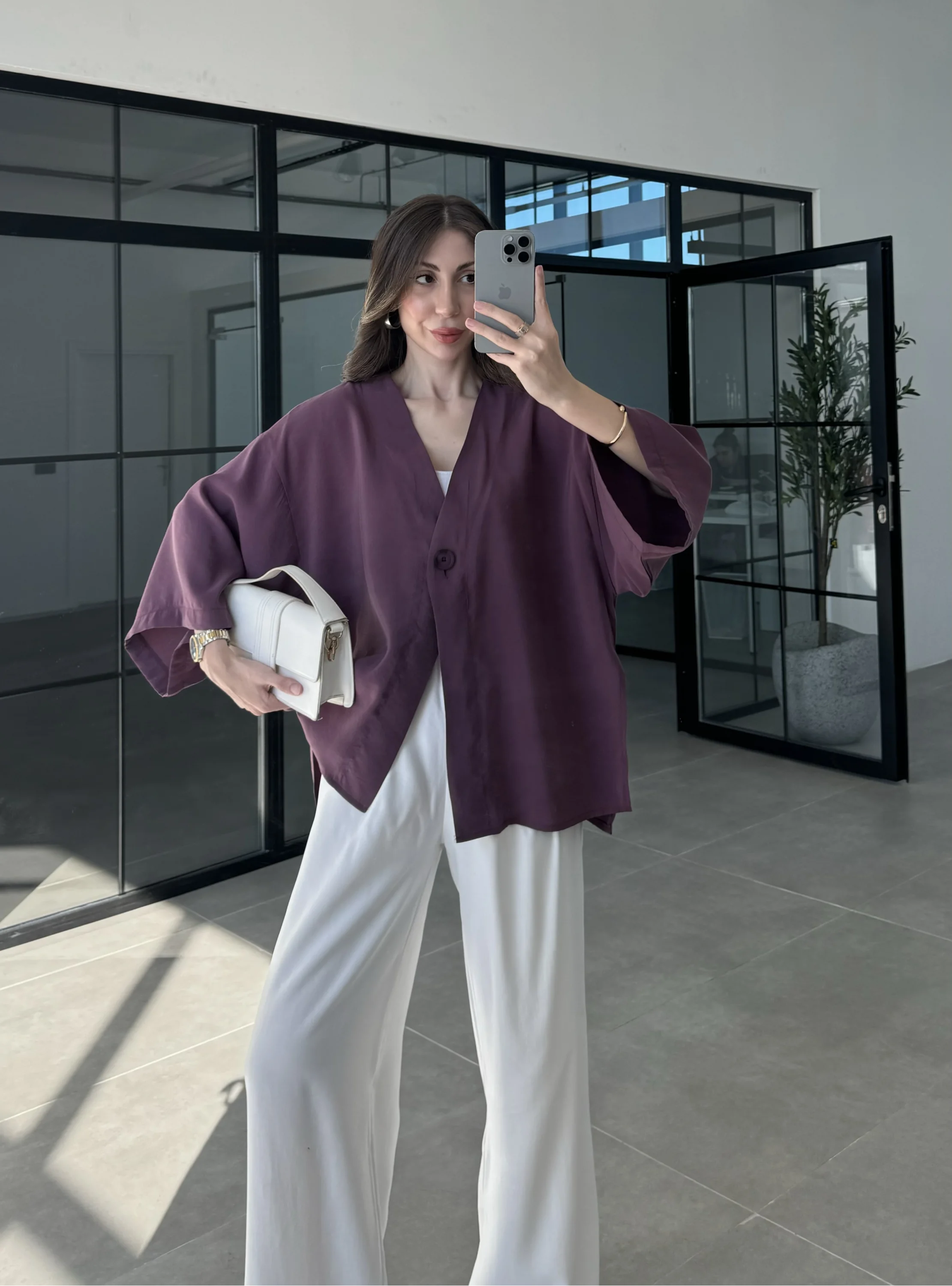 Sofi Tek Düğme Oversize Tensel Vişne Gömlek