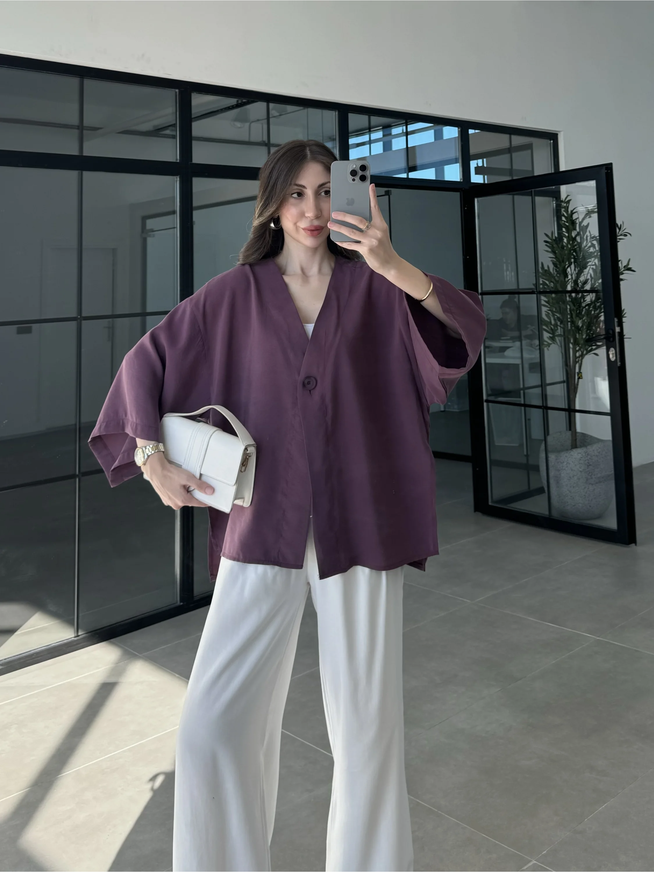 Sofi Tek Düğme Oversize Tensel Vişne Gömlek