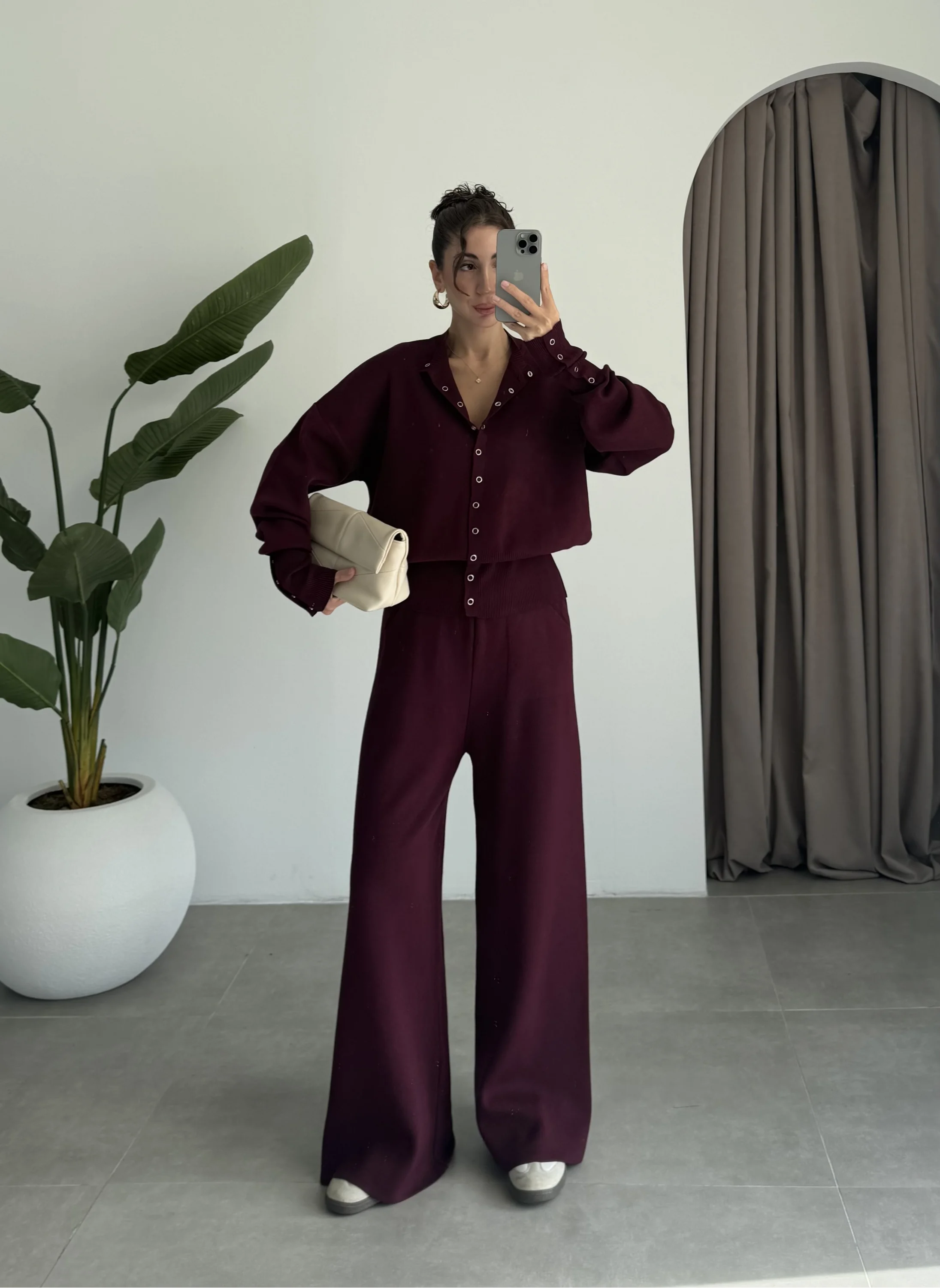 Sonya Çıtçıtlı Bordo Triko Takım