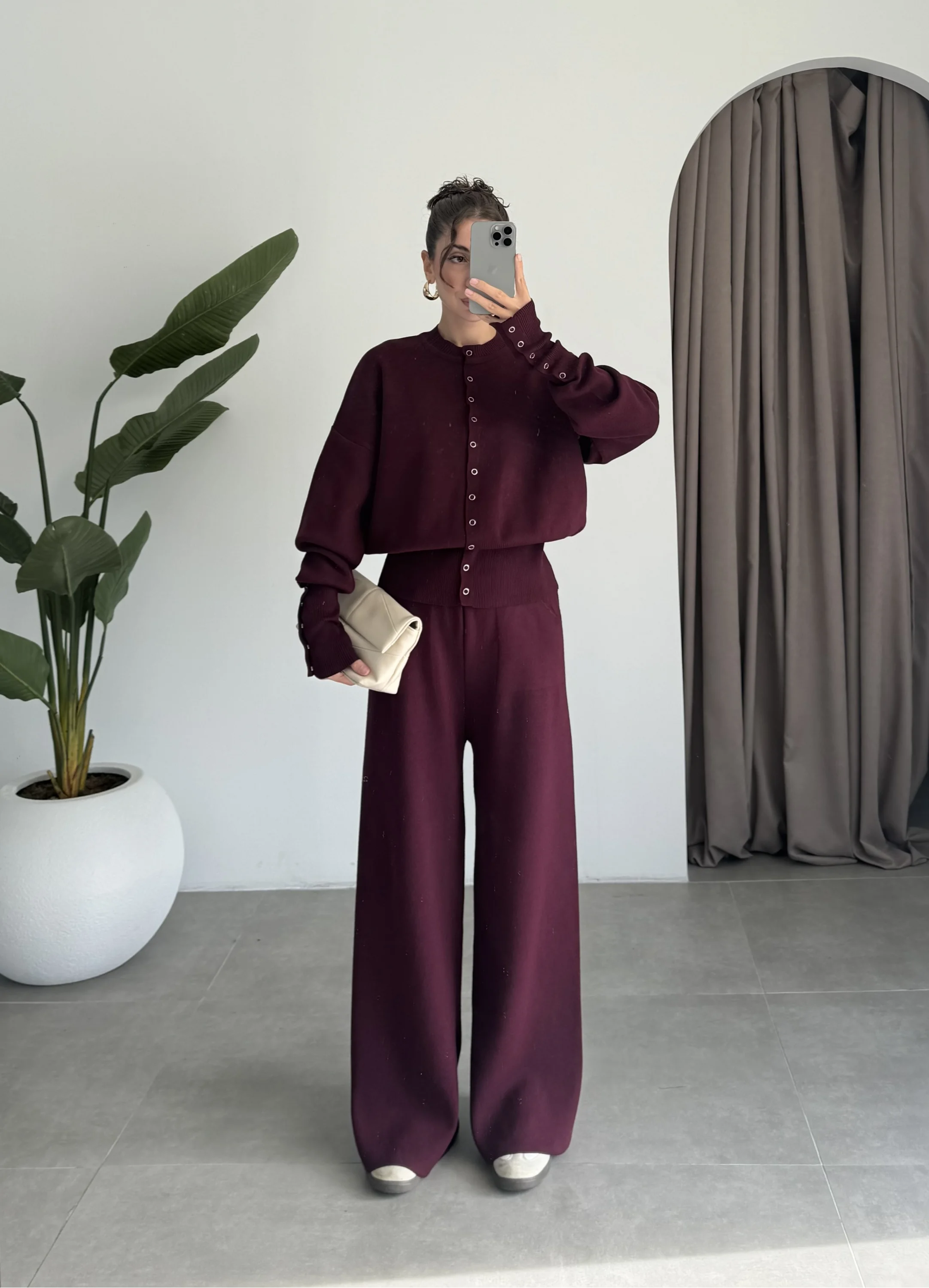Sonya Çıtçıtlı Bordo Triko Takım