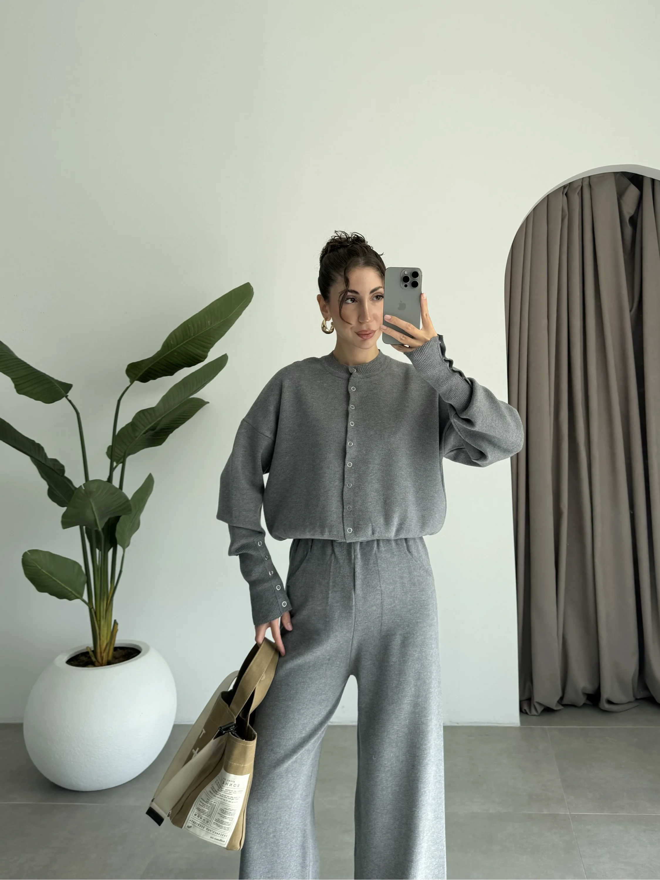 Sonya Çıtçıtlı Gri Triko Takım