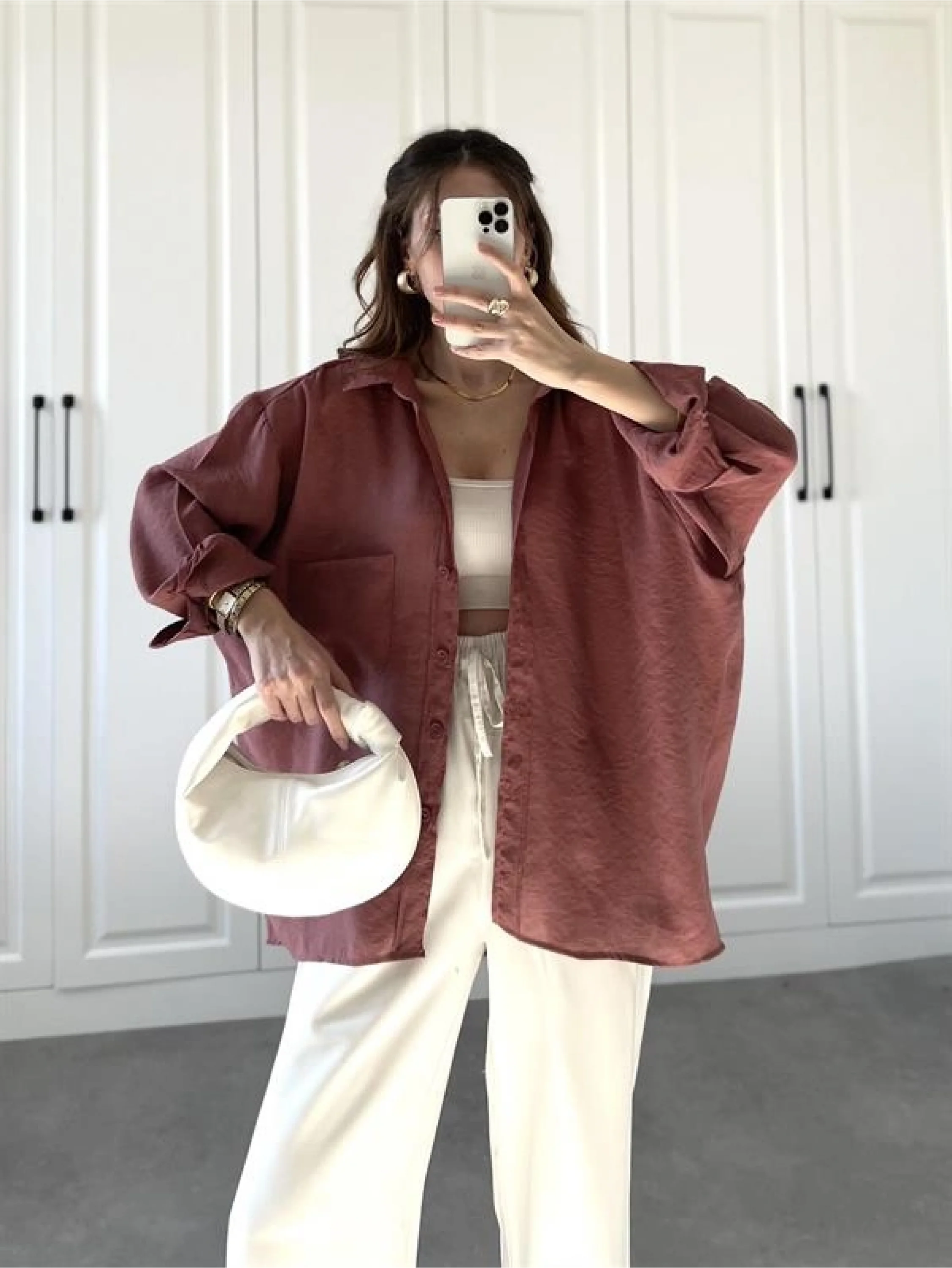 Tarçın Oversize Tensel Gömlek