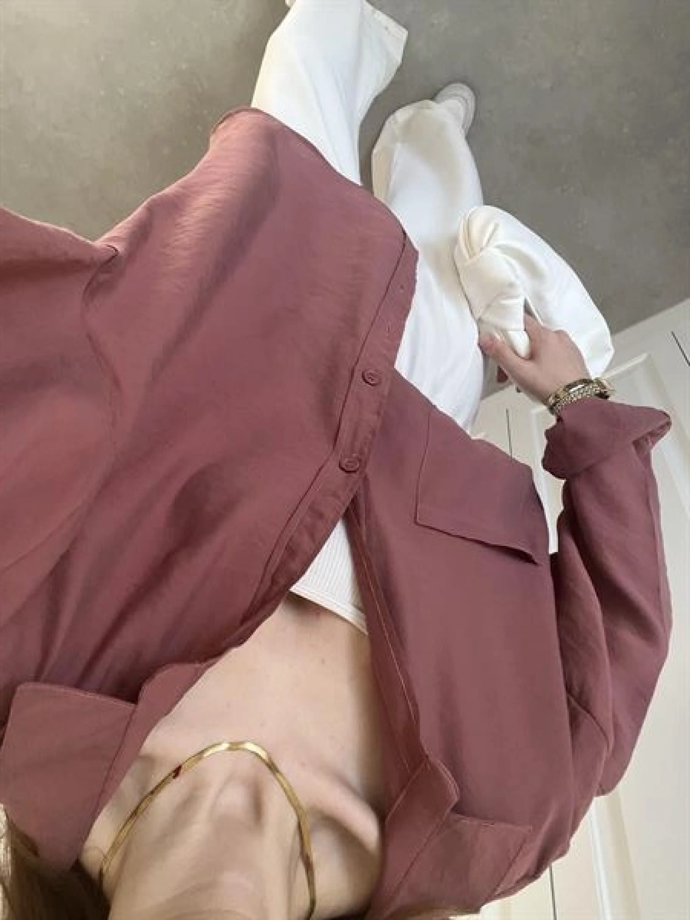Tarçın Oversize Tensel Gömlek