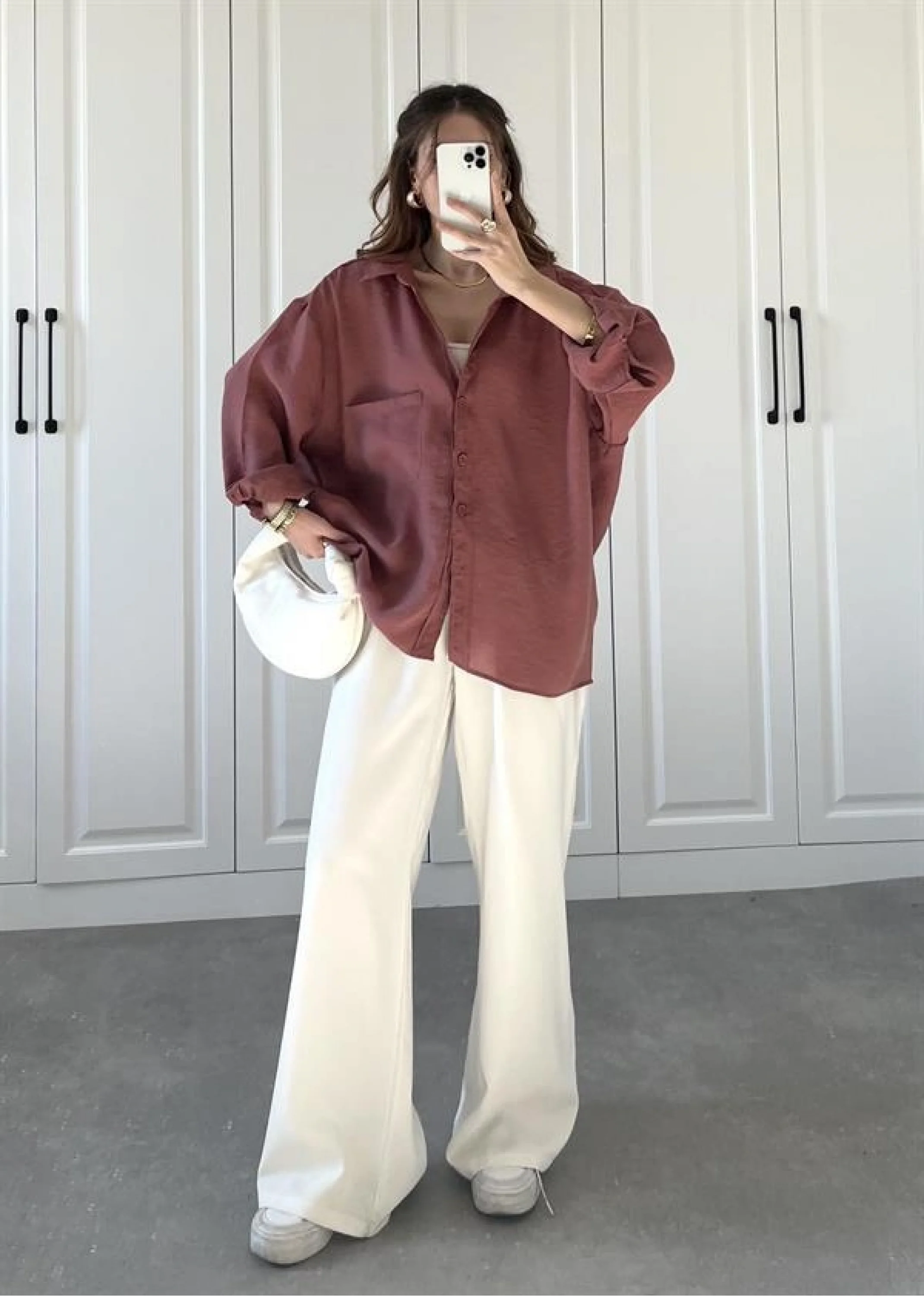 Tarçın Oversize Tensel Gömlek