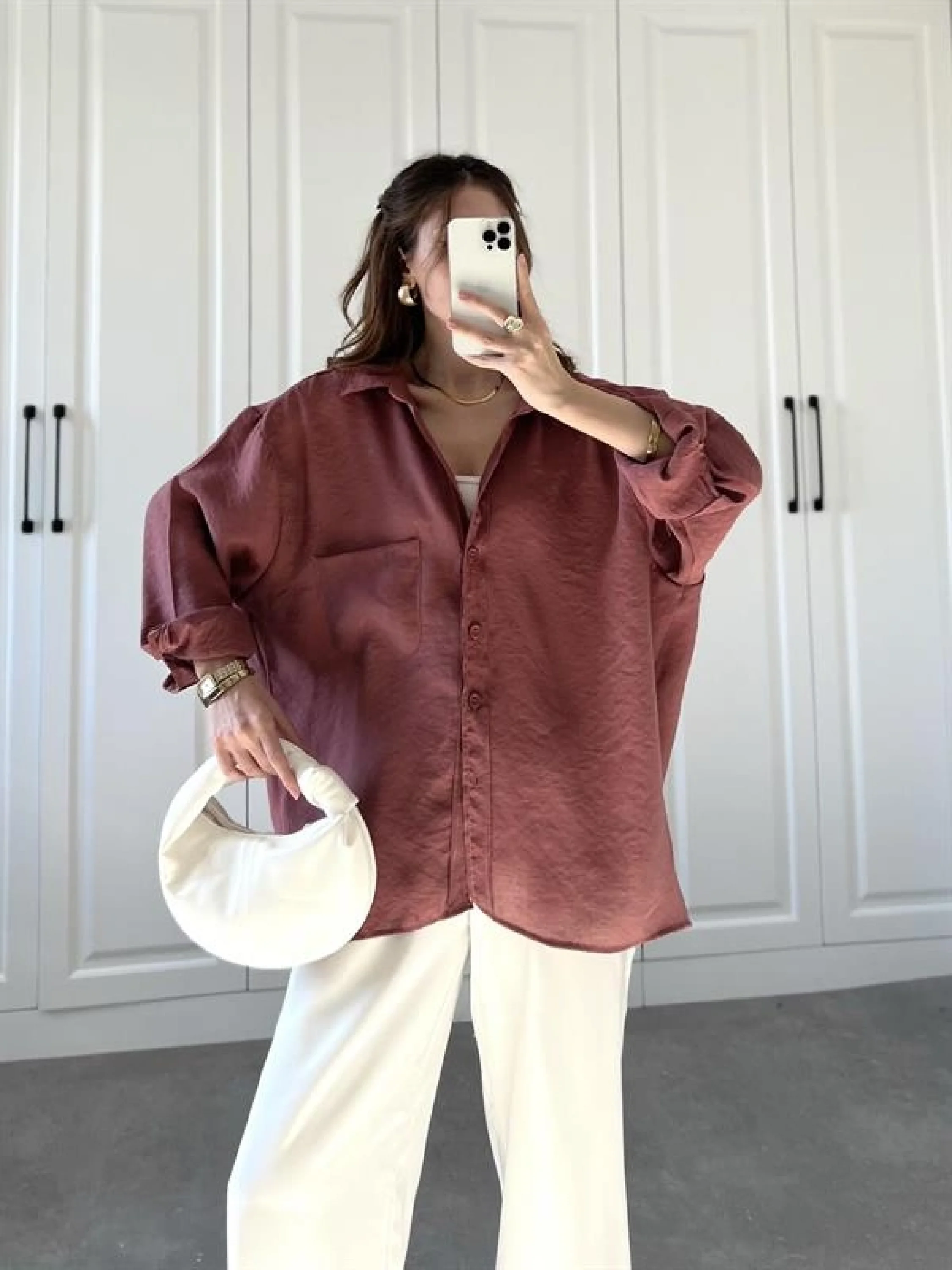 Tarçın Oversize Tensel Gömlek