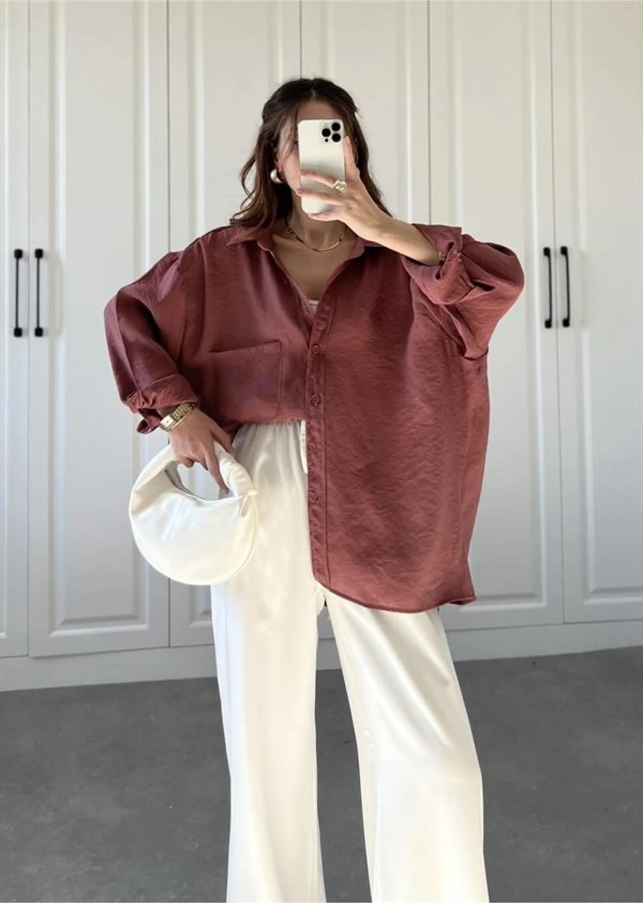 Tarçın Oversize Tensel Gömlek