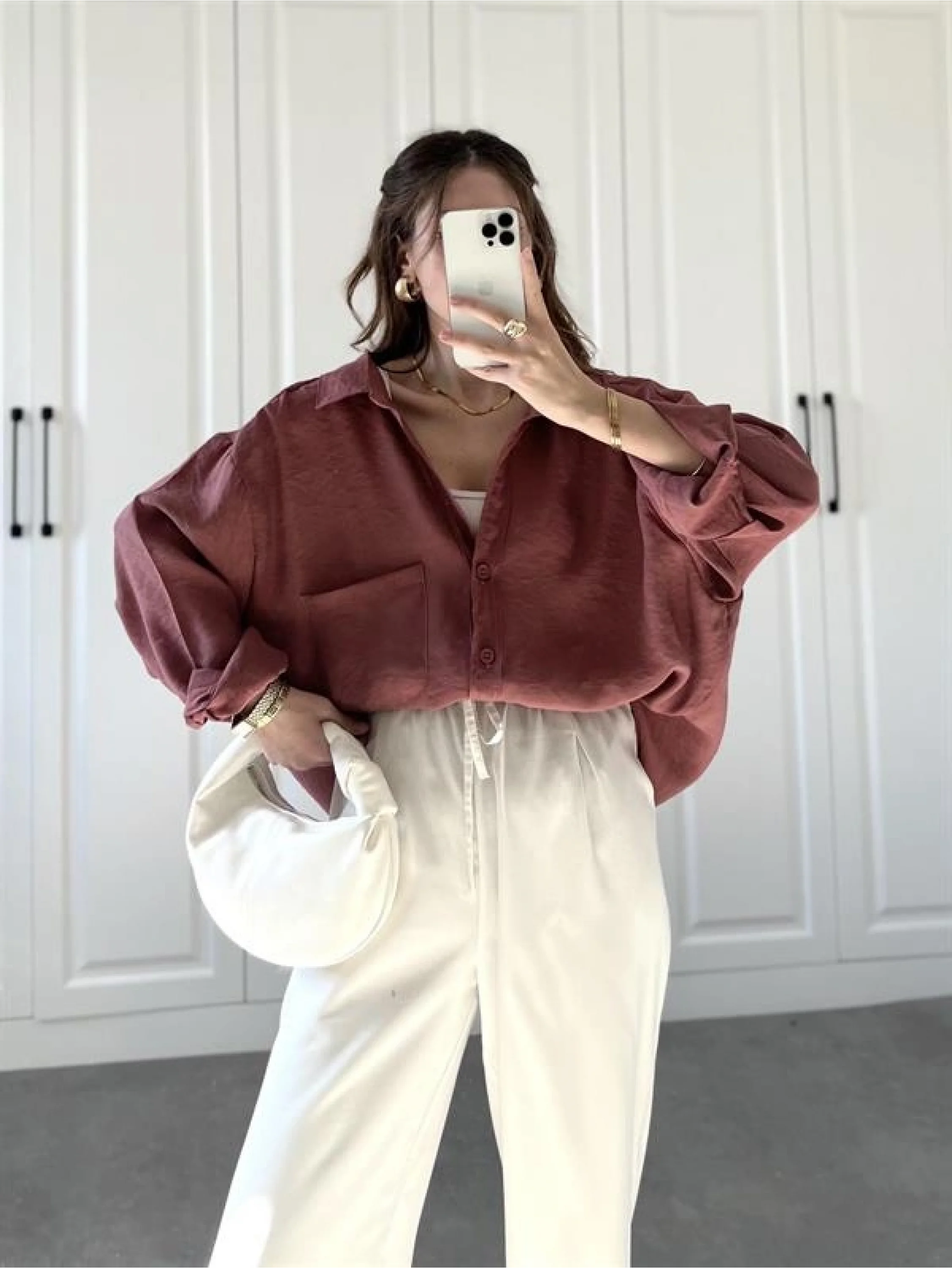 Tarçın Oversize Tensel Gömlek