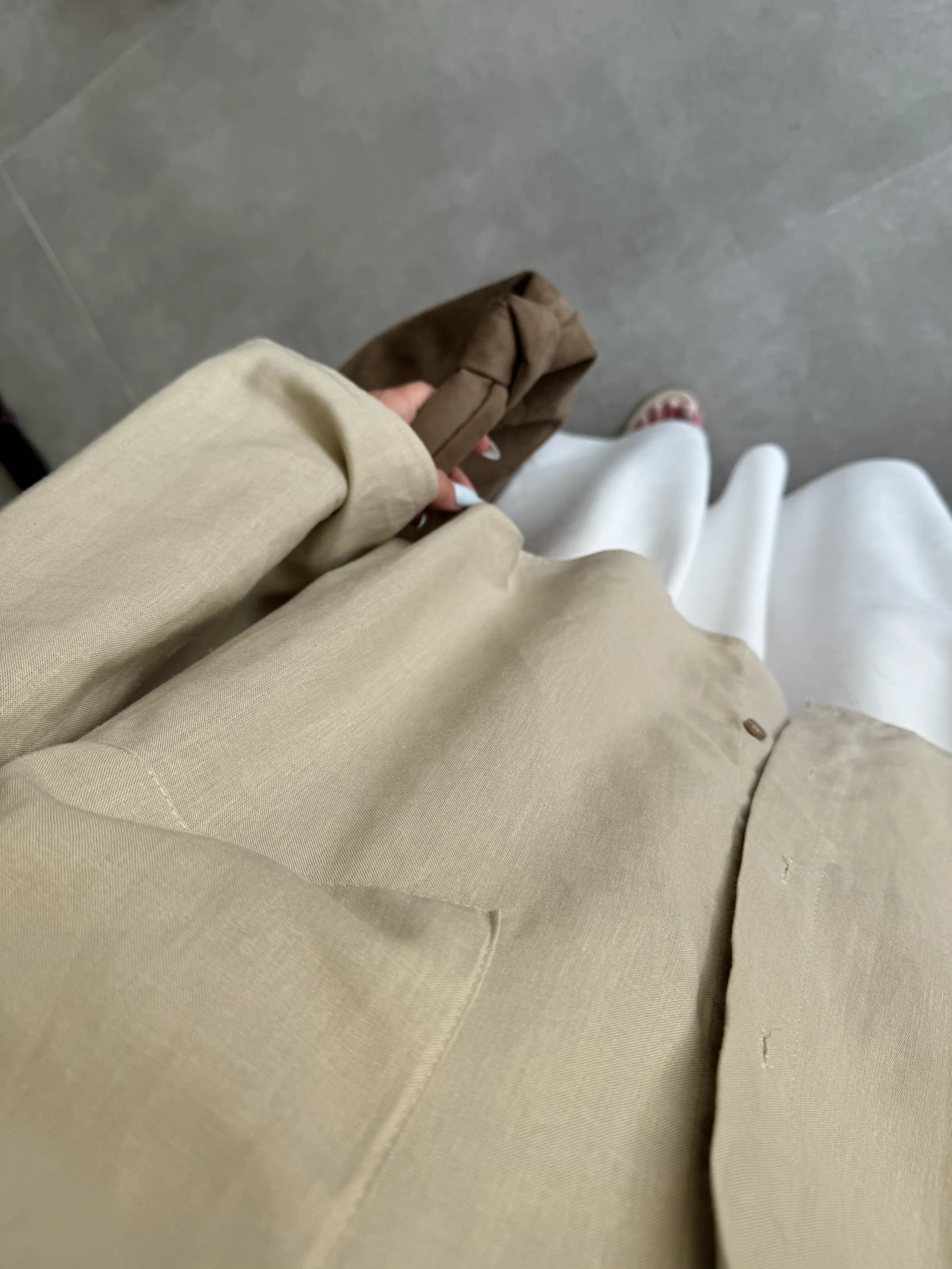Tek Cepli Keten Oversize Taş Gömlek