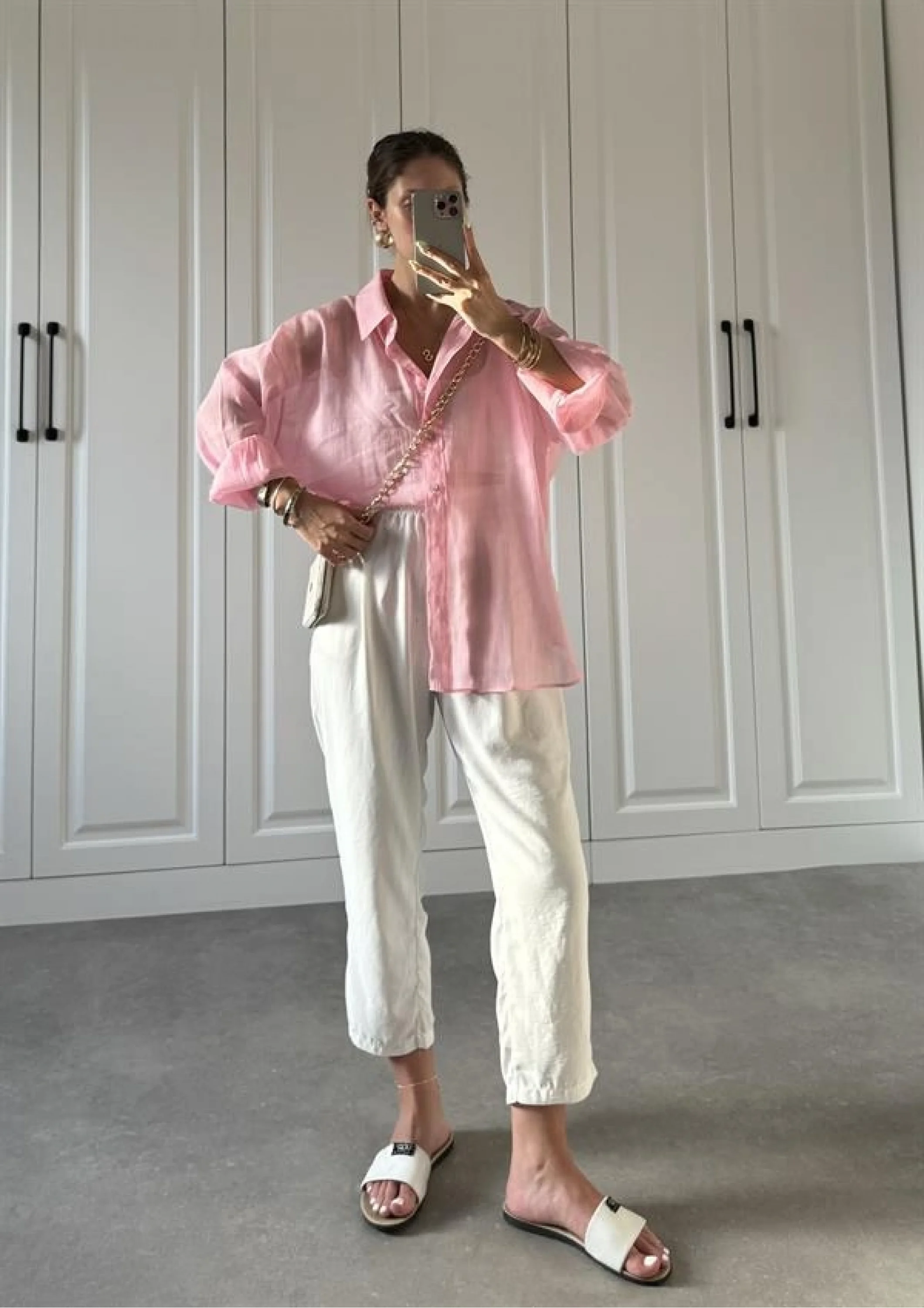 Transparan Pembe Oversize Gömlek
