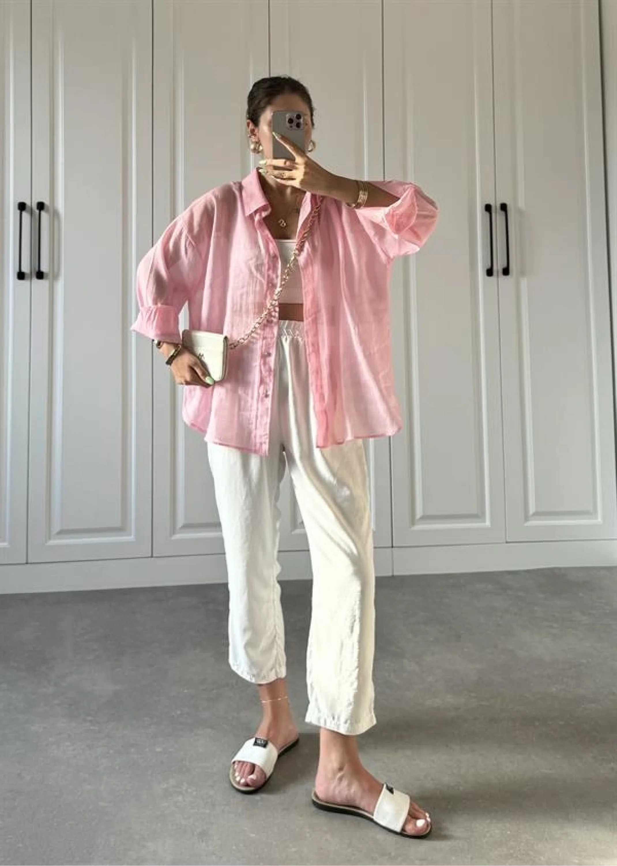 Transparan Pembe Oversize Gömlek