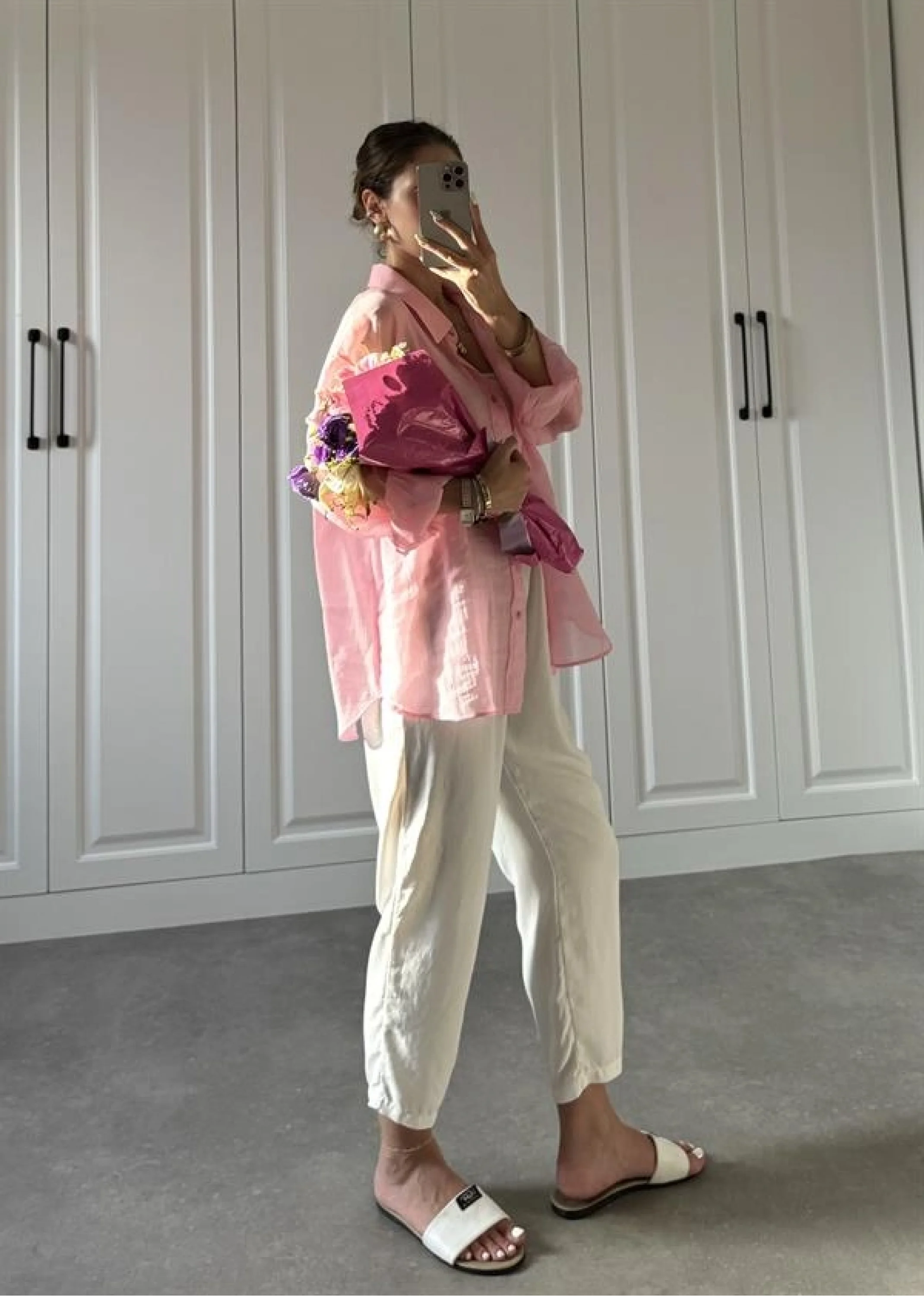 Transparan Pembe Oversize Gömlek