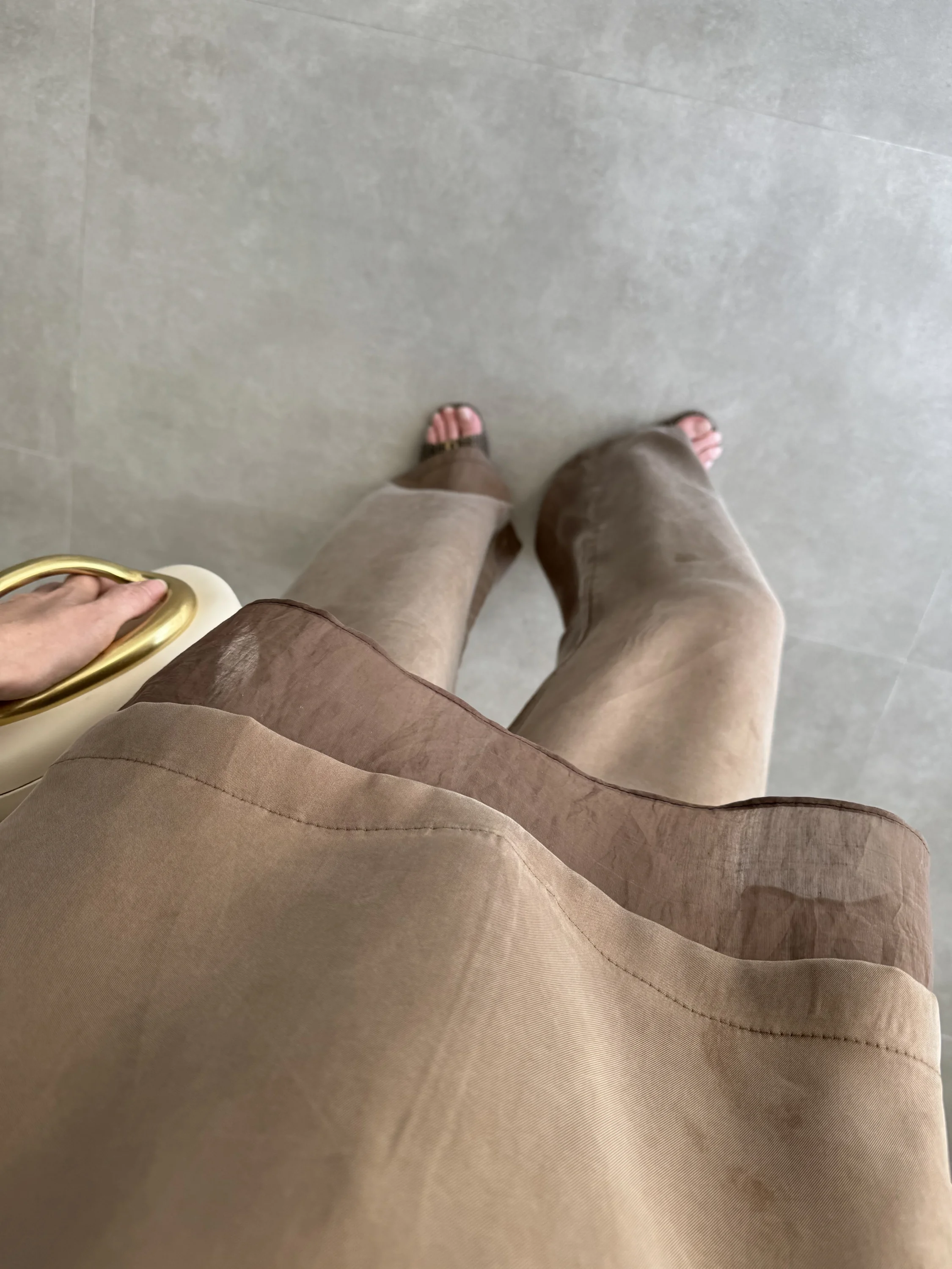 Tül Detaylı Bronz Bluz Takım