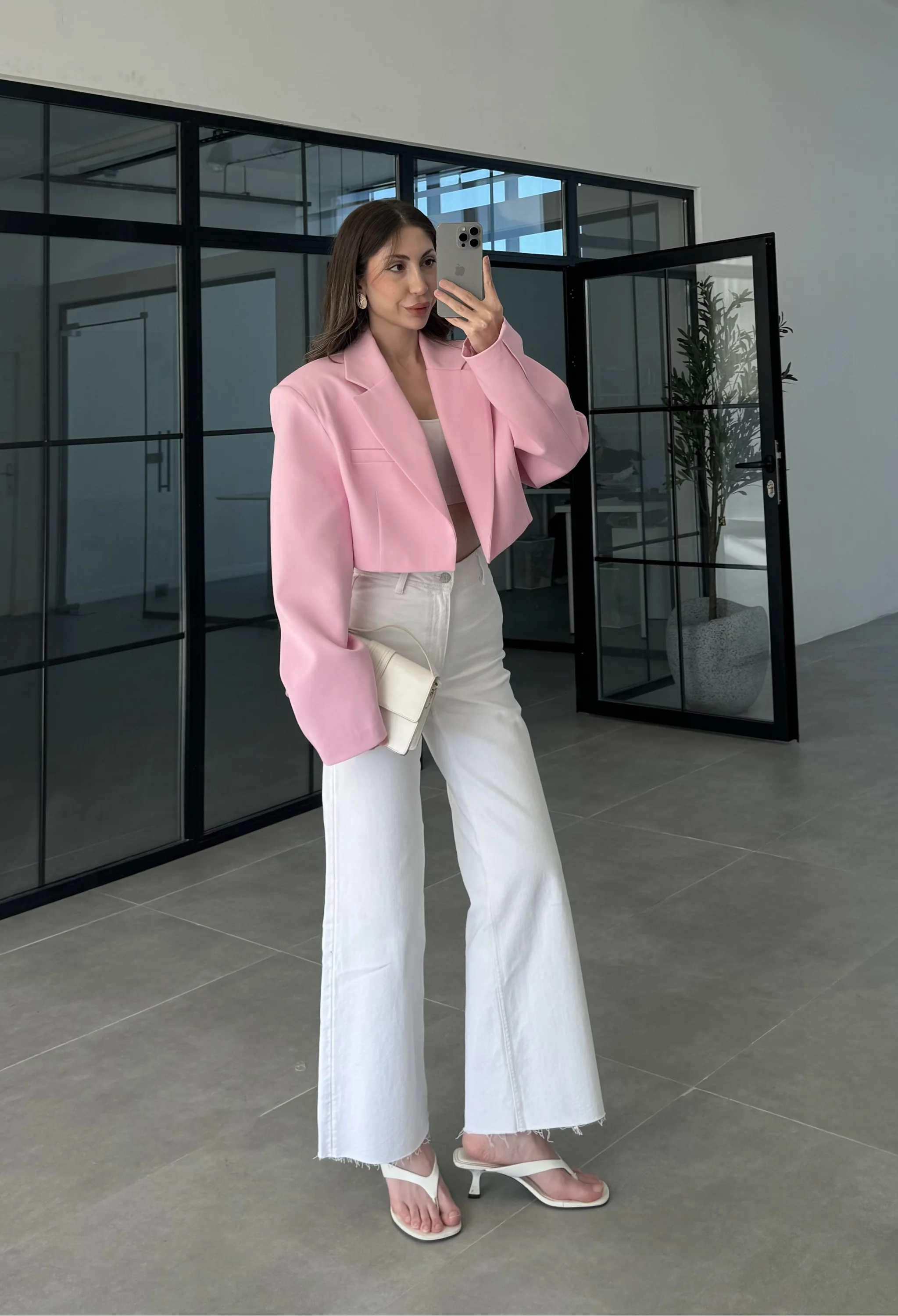 Vatkalı Astarlı Pembe Crop Ceket