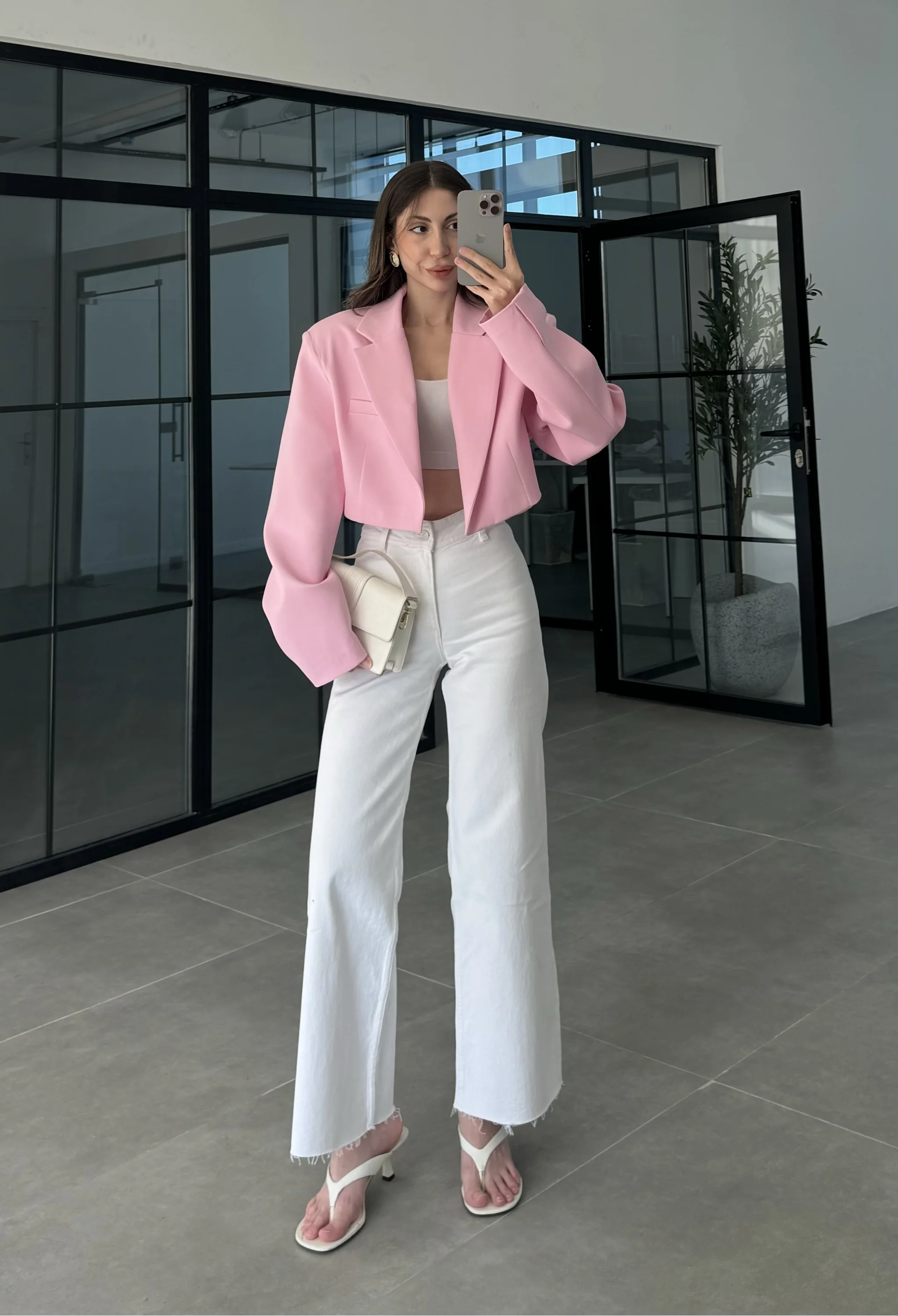 Vatkalı Astarlı Pembe Crop Ceket