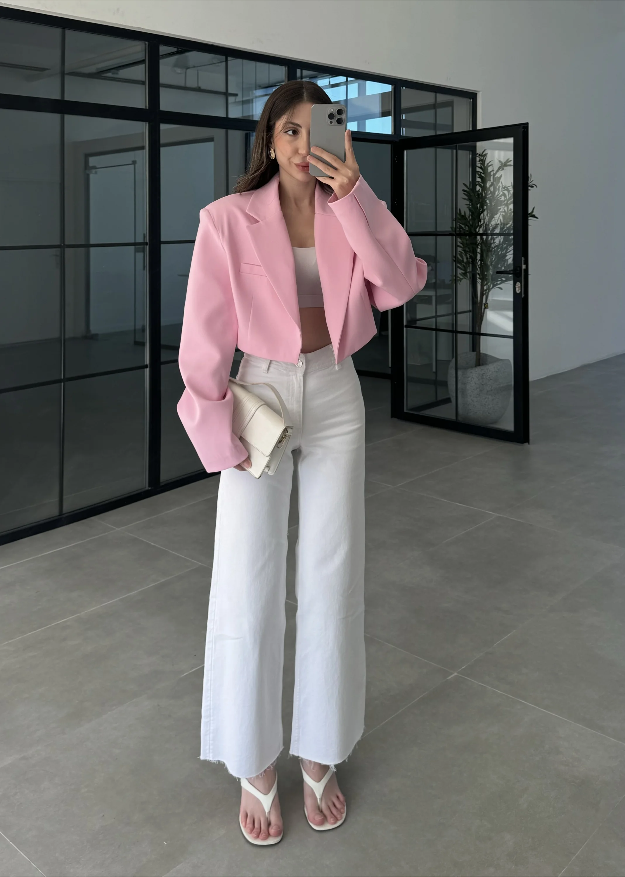 Vatkalı Astarlı Pembe Crop Ceket