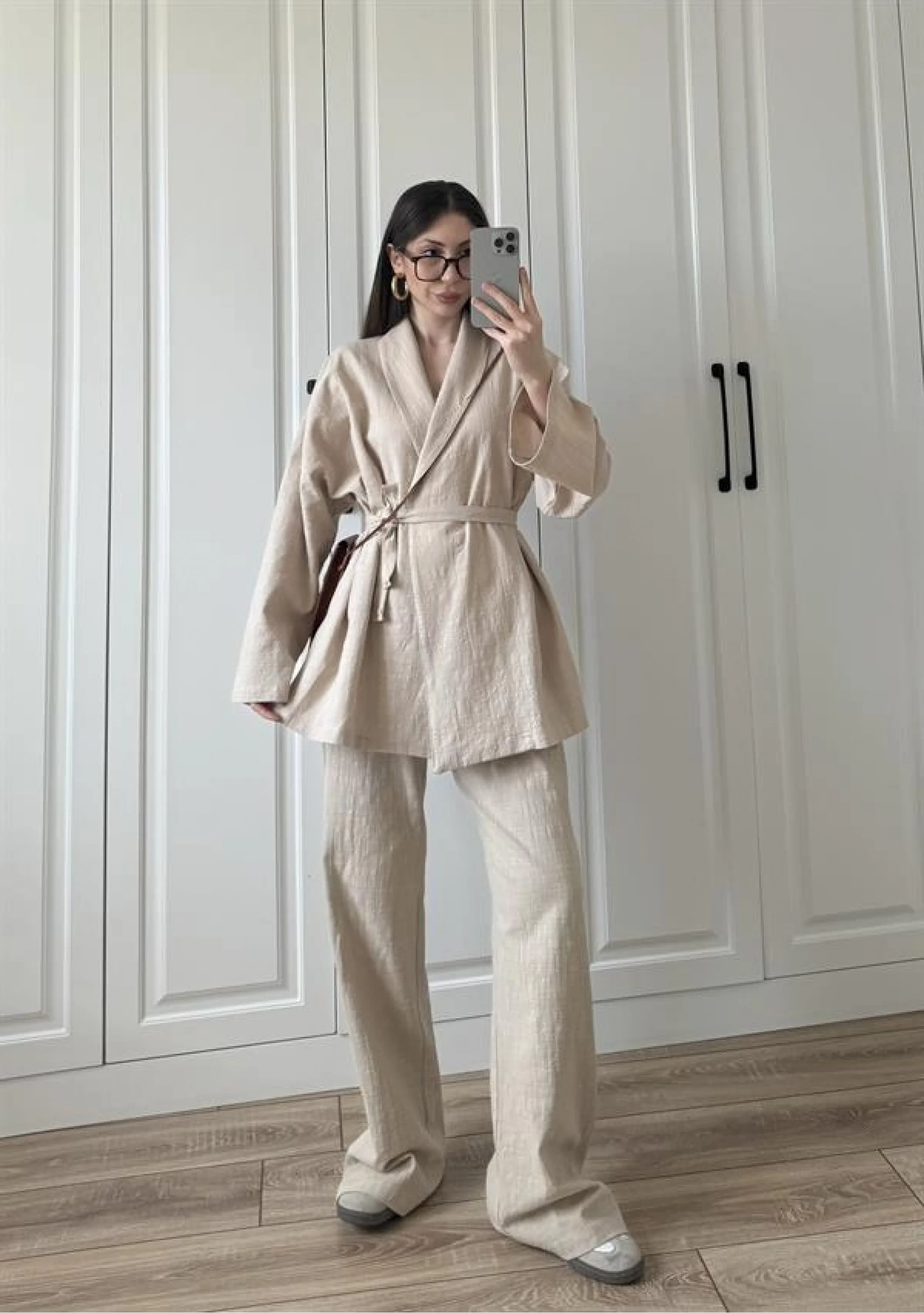 Vool Ham Keten Bej Kimono Takım