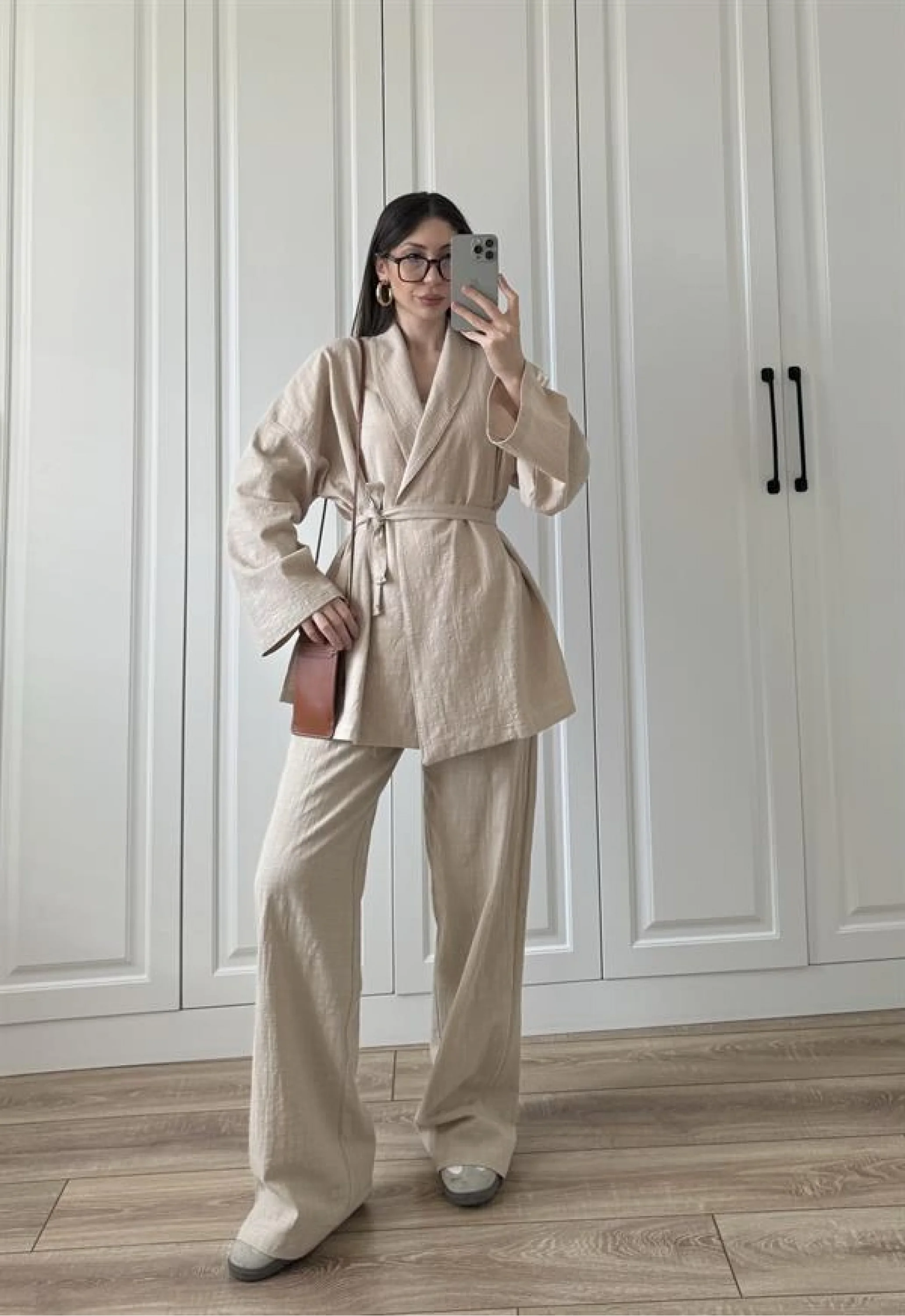 Vool Ham Keten Bej Kimono Takım