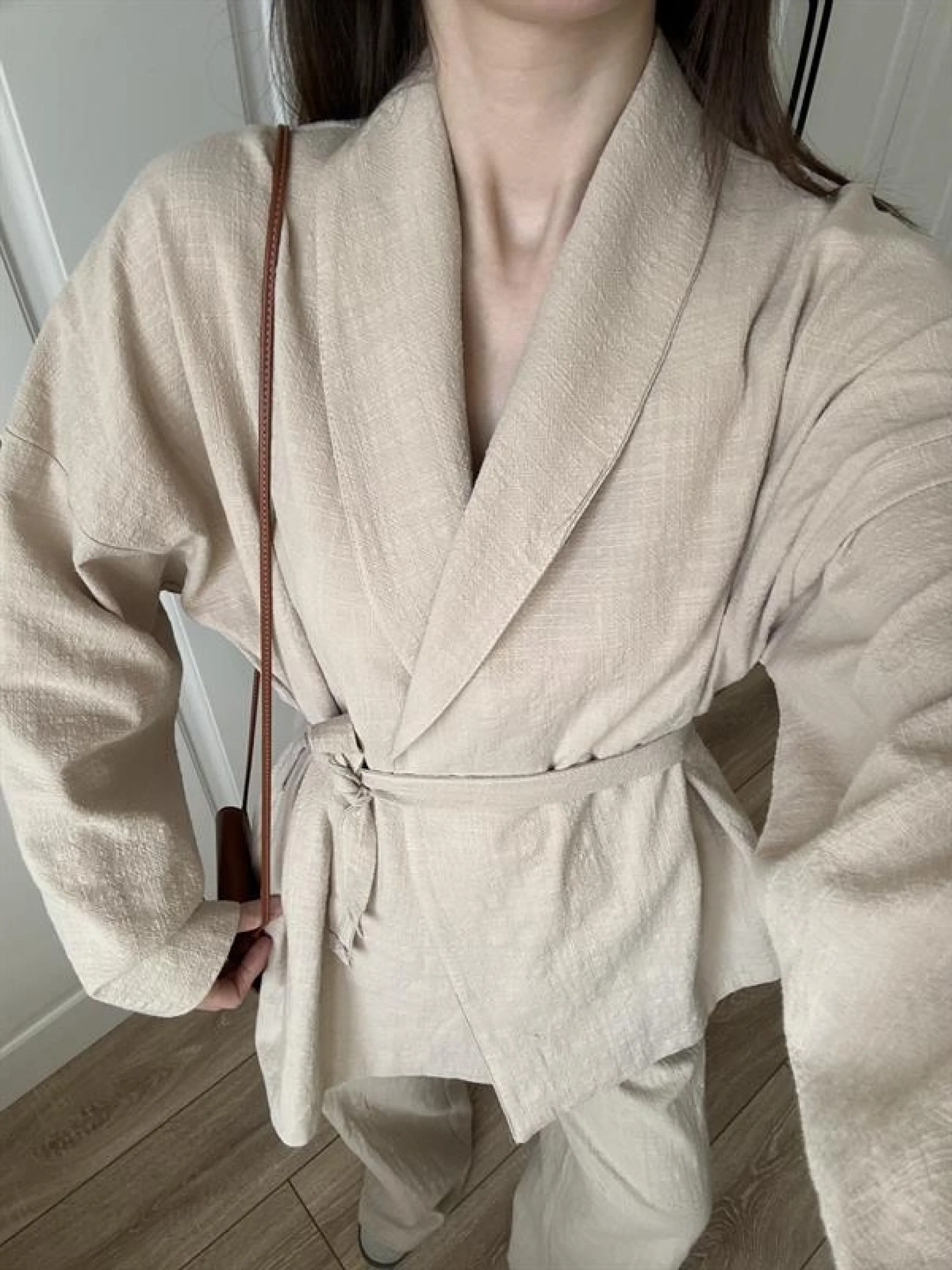Vool Ham Keten Bej Kimono Takım