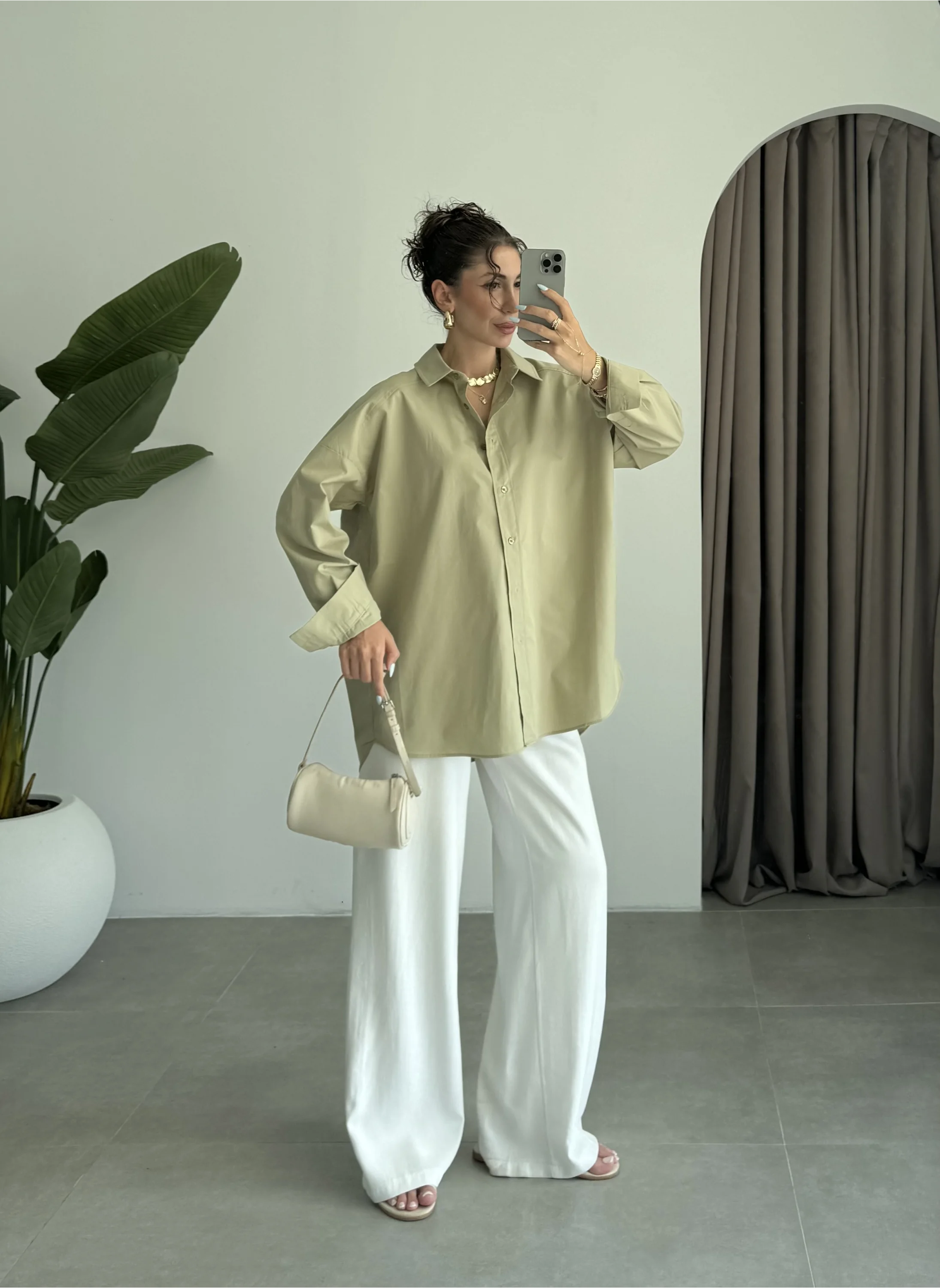 Yale Oversize Poplin Açık Haki Gömlek