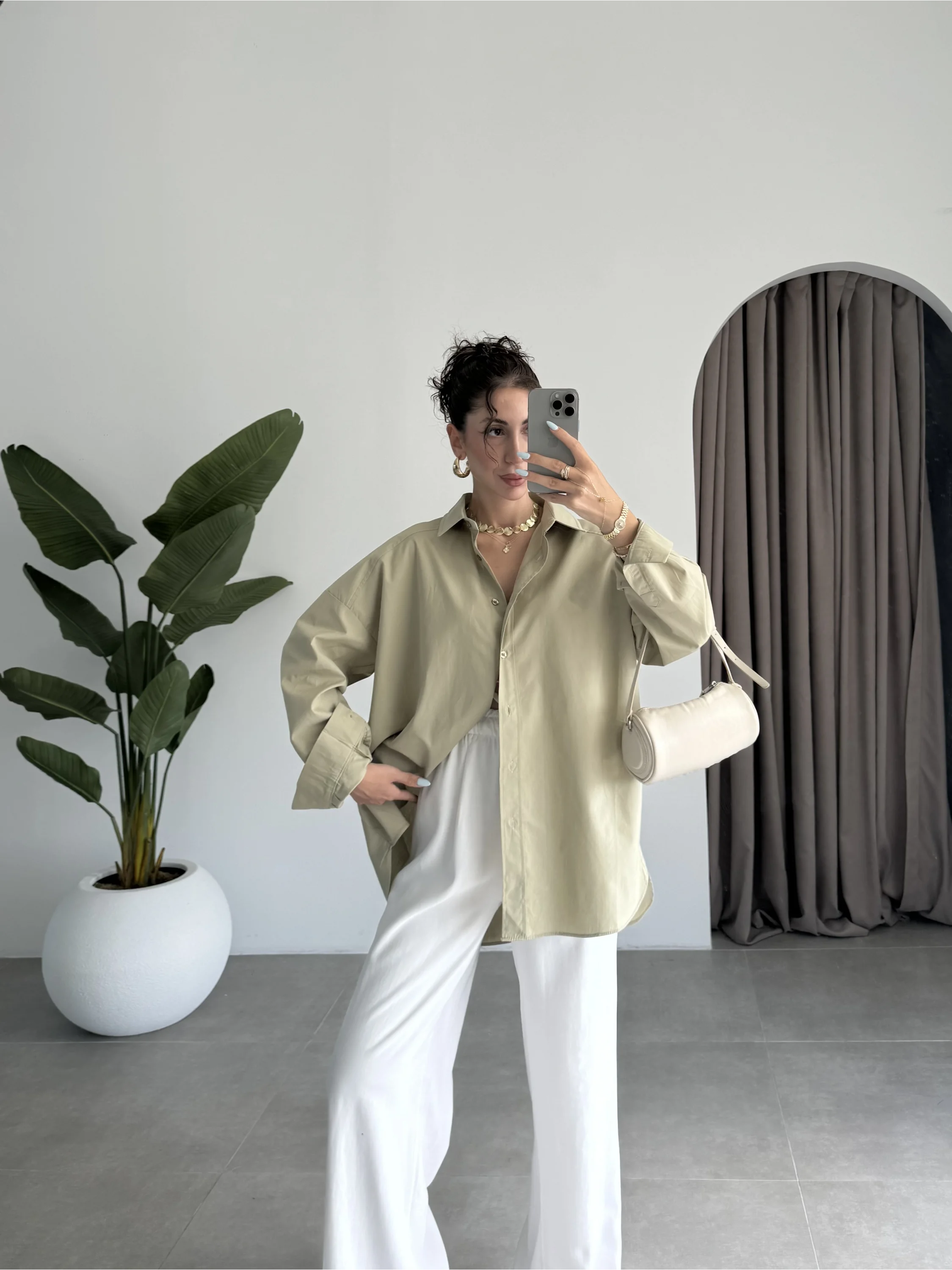 Yale Oversize Poplin Açık Haki Gömlek