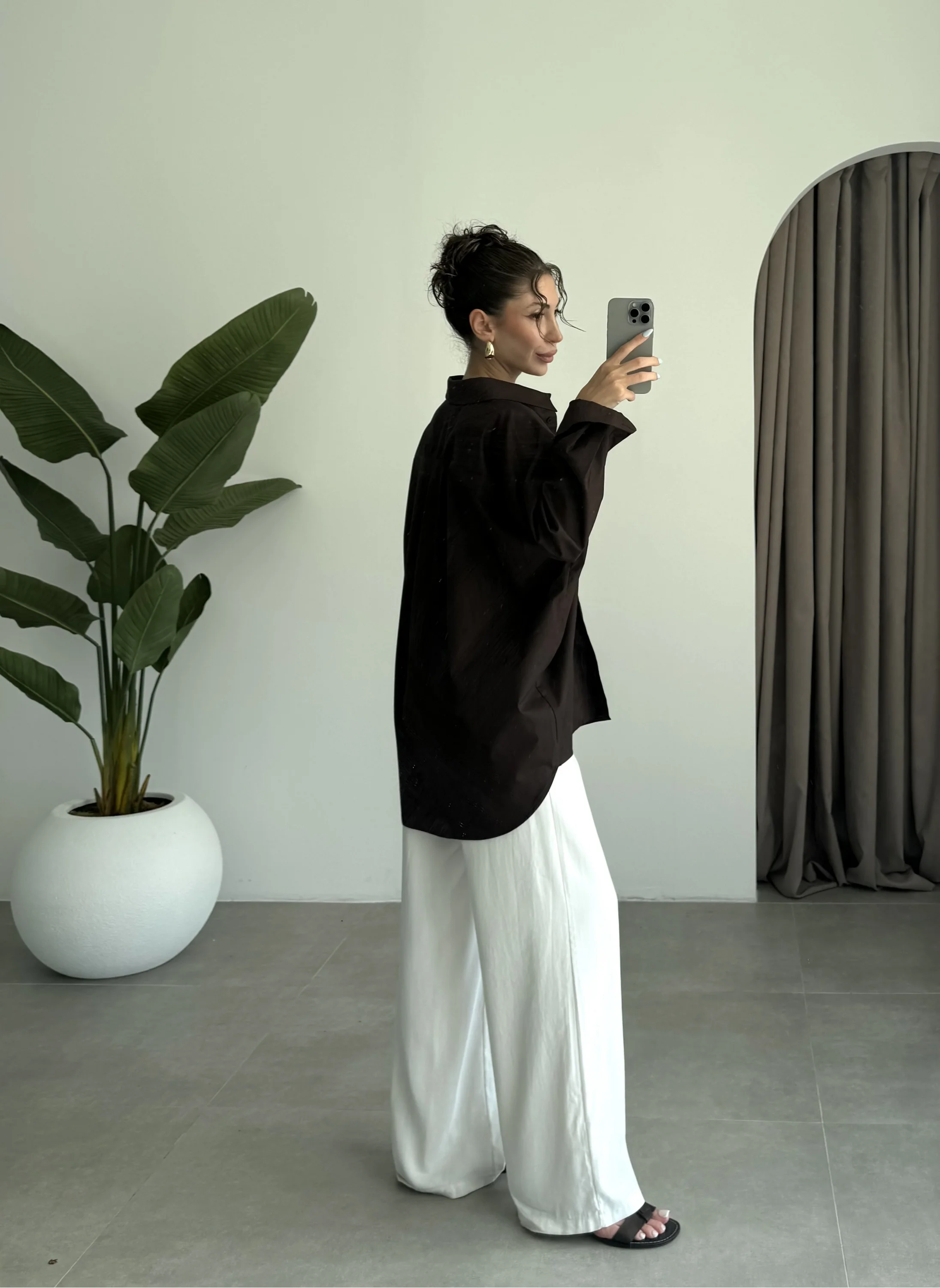 Yale Oversize Poplin Kahve Gömlek