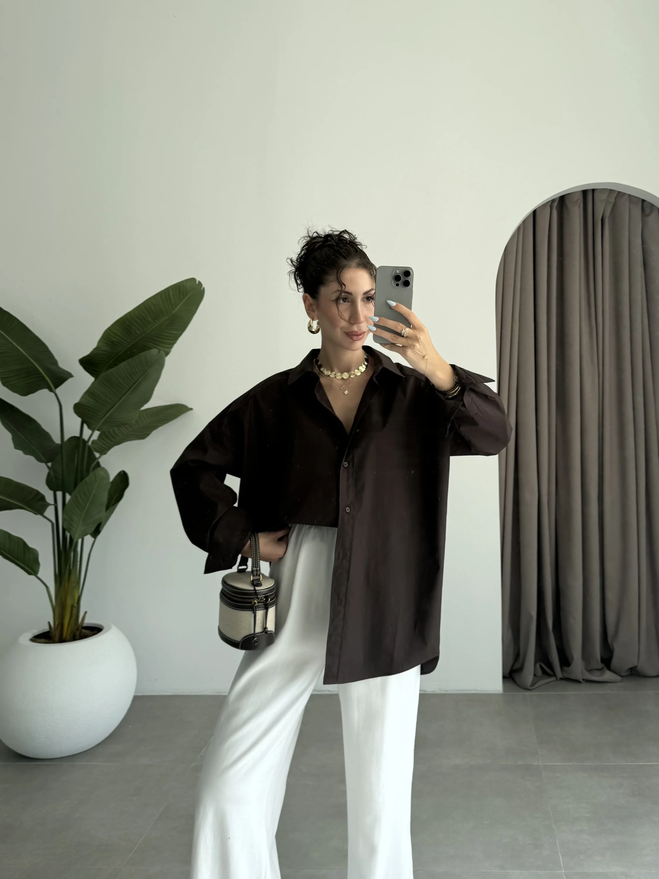 Yale Oversize Poplin Kahve Gömlek