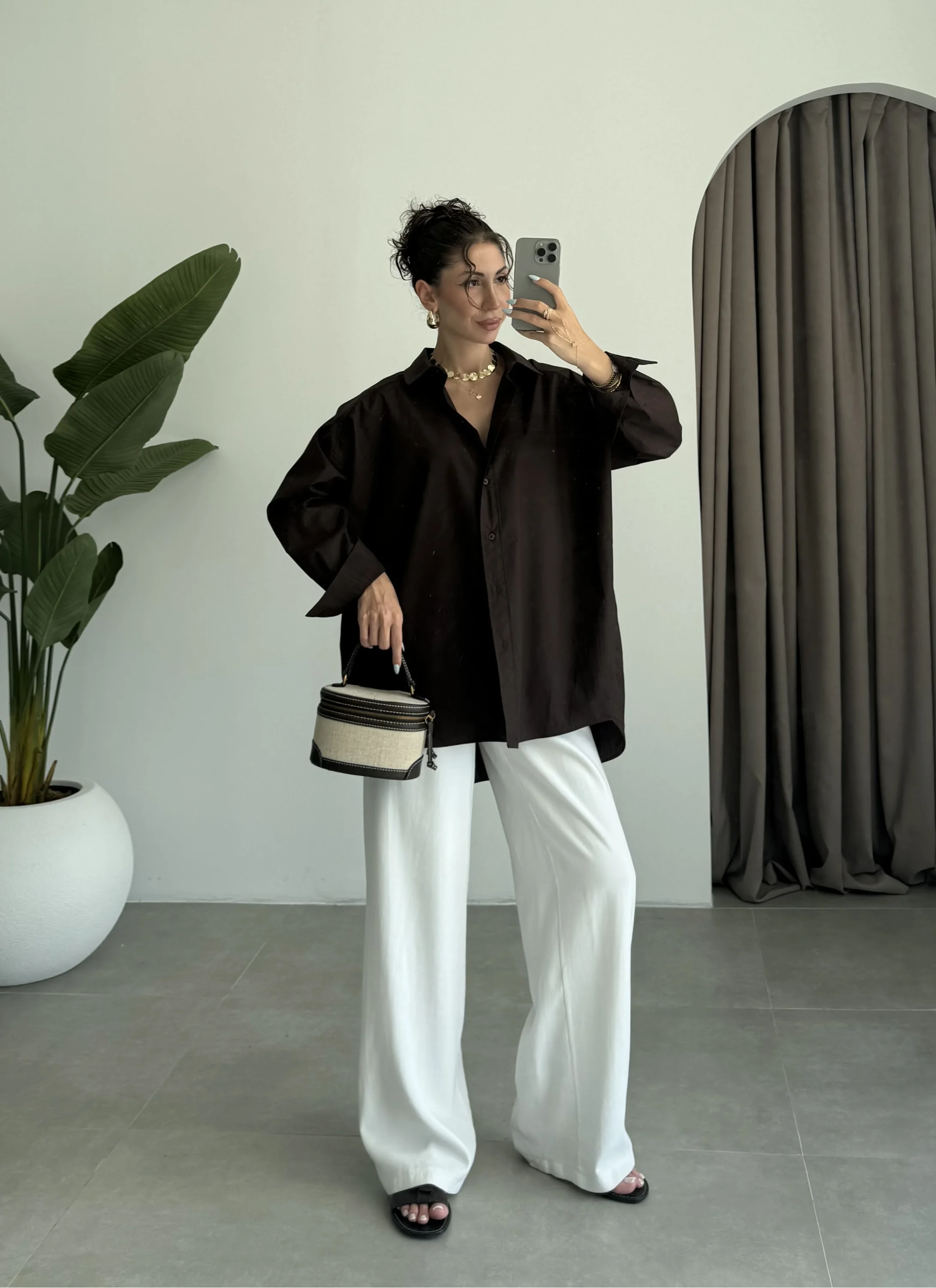 Yale Oversize Poplin Kahve Gömlek