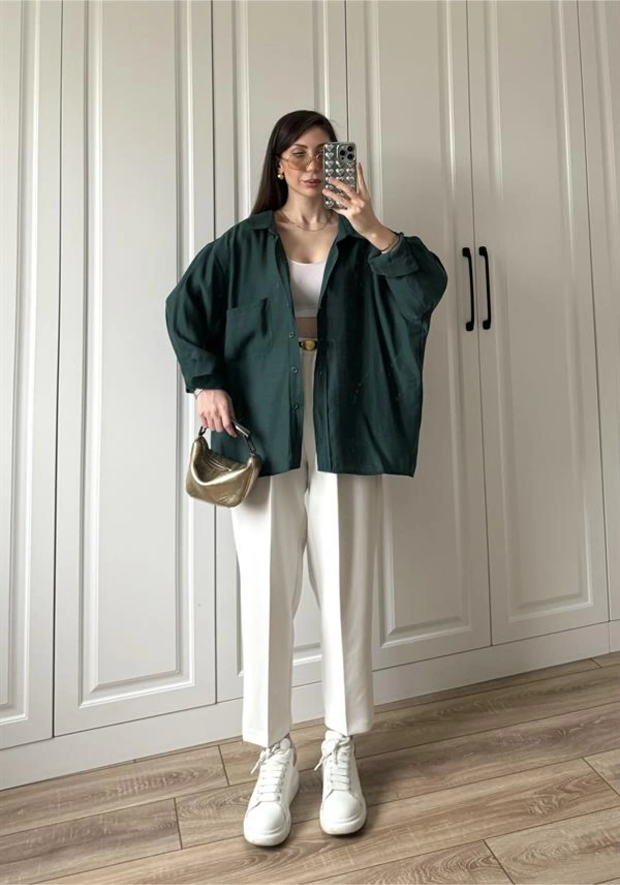 Zümrüt Yeşilİ Oversize Tensel Gömlek
