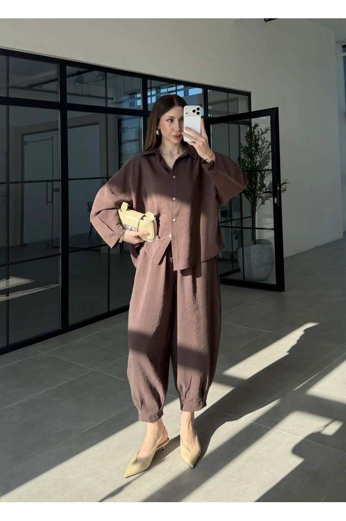 Tensel Oversize Kahve Şalvar Takım