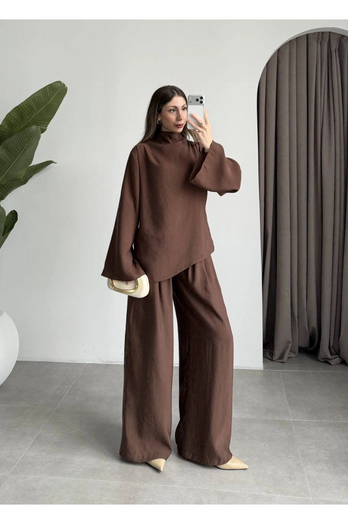 Asimetrik Kesim Marve Premium Kahve Takım