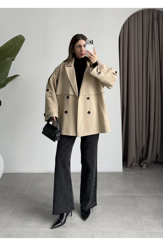 Rose Oversize Kuşaklı Taş Trençkot