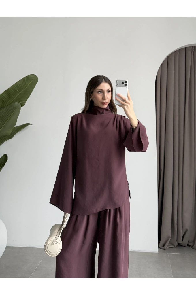 Asimetrik Kesim Marve Premium Mürdüm Takım