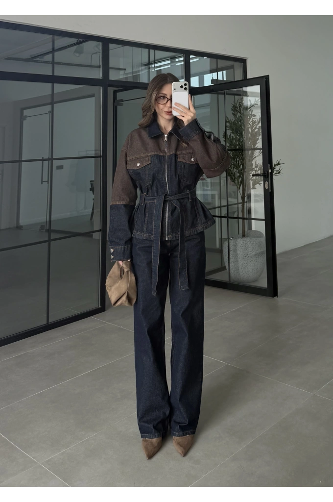 Çift Renk Denim Ceket Pantolon Takım