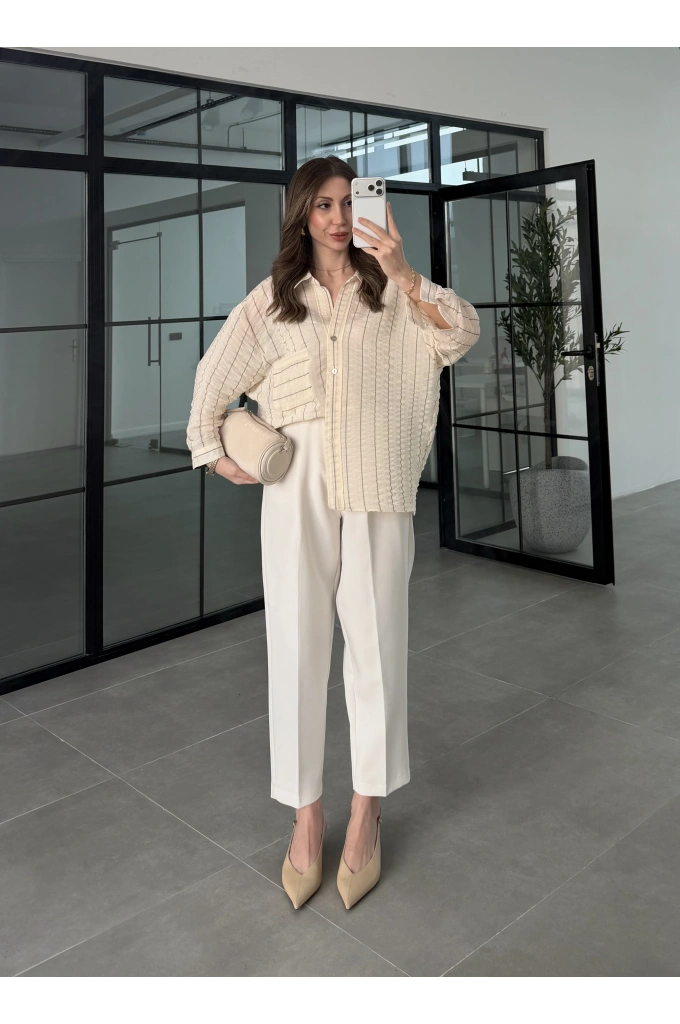 Çizgili Oversize Taş Gömlek