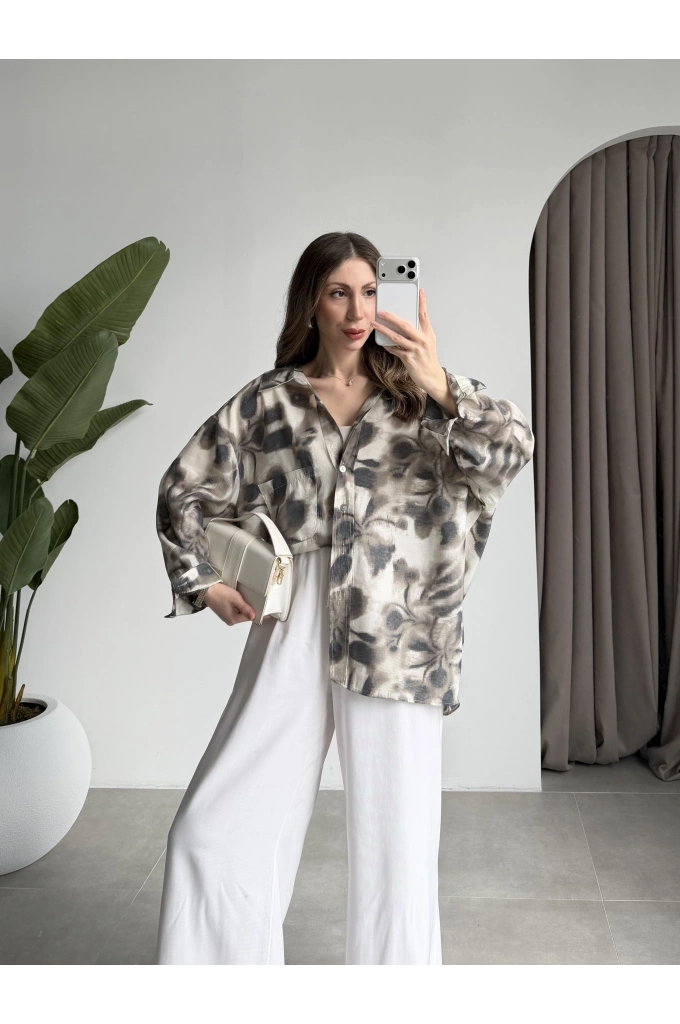 Oversize Vizon Tensel Empirme Gömlek