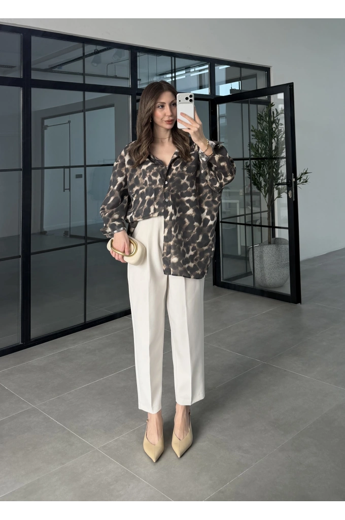 Leopar Desenli Oversize Tensel Gömlek