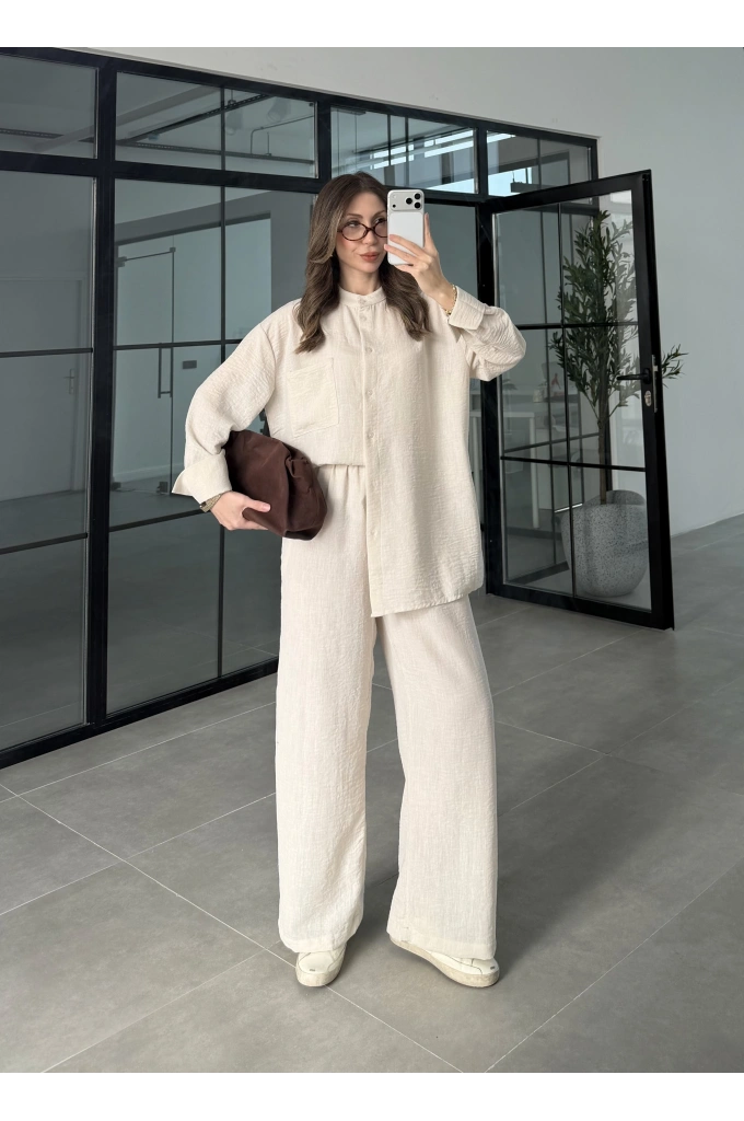 Hakim Yaka Taş Keten Gömlek Takım